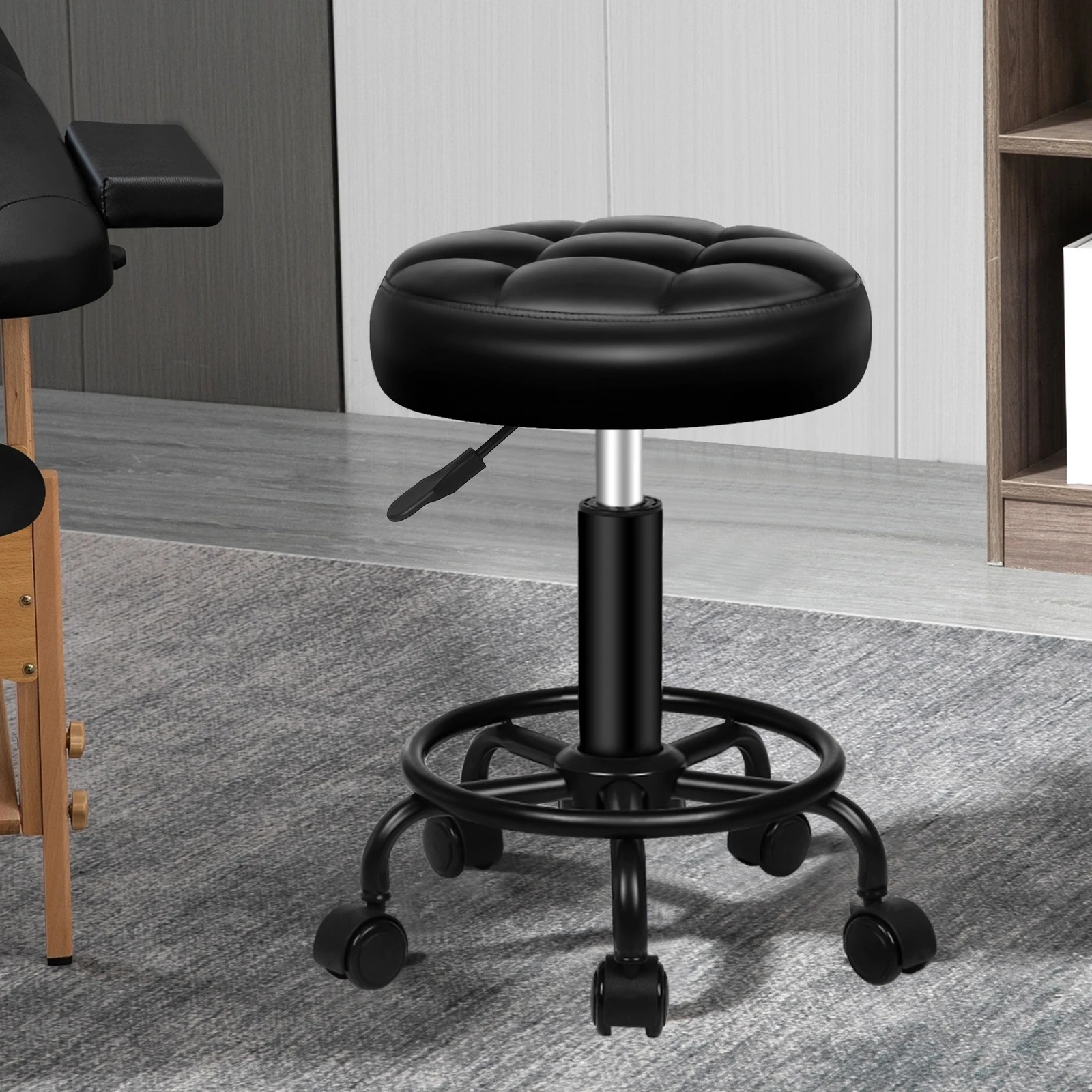 3 Alfordson 2x Salon Stool Round Swivel Barber Hair Dress Chair - All Black, 3 of 10