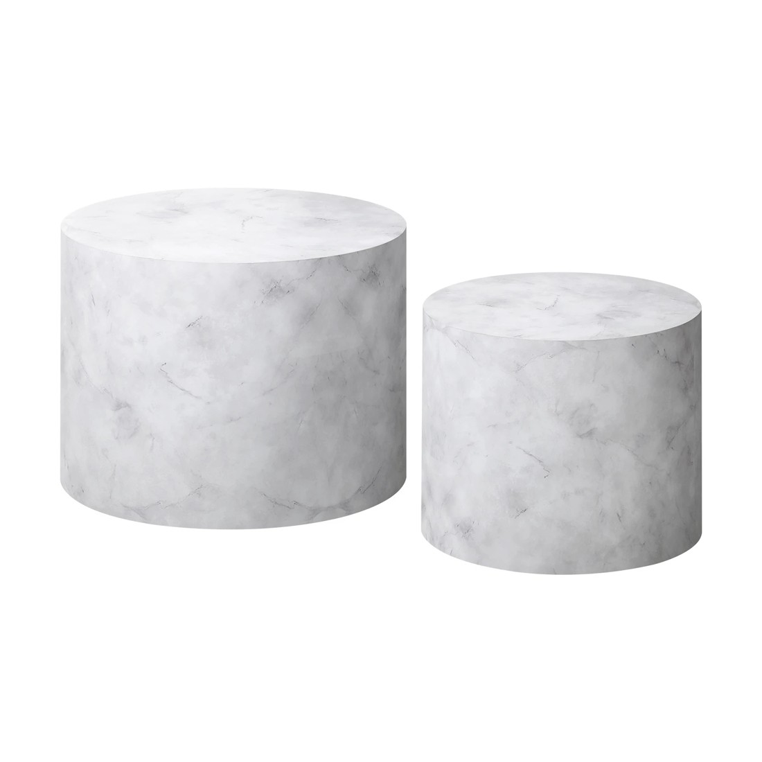 1 Oikiture Coffee Table Set Of 2 Round Side Tables Sofa Cafe Marble Effect
 - White, 1 of 10