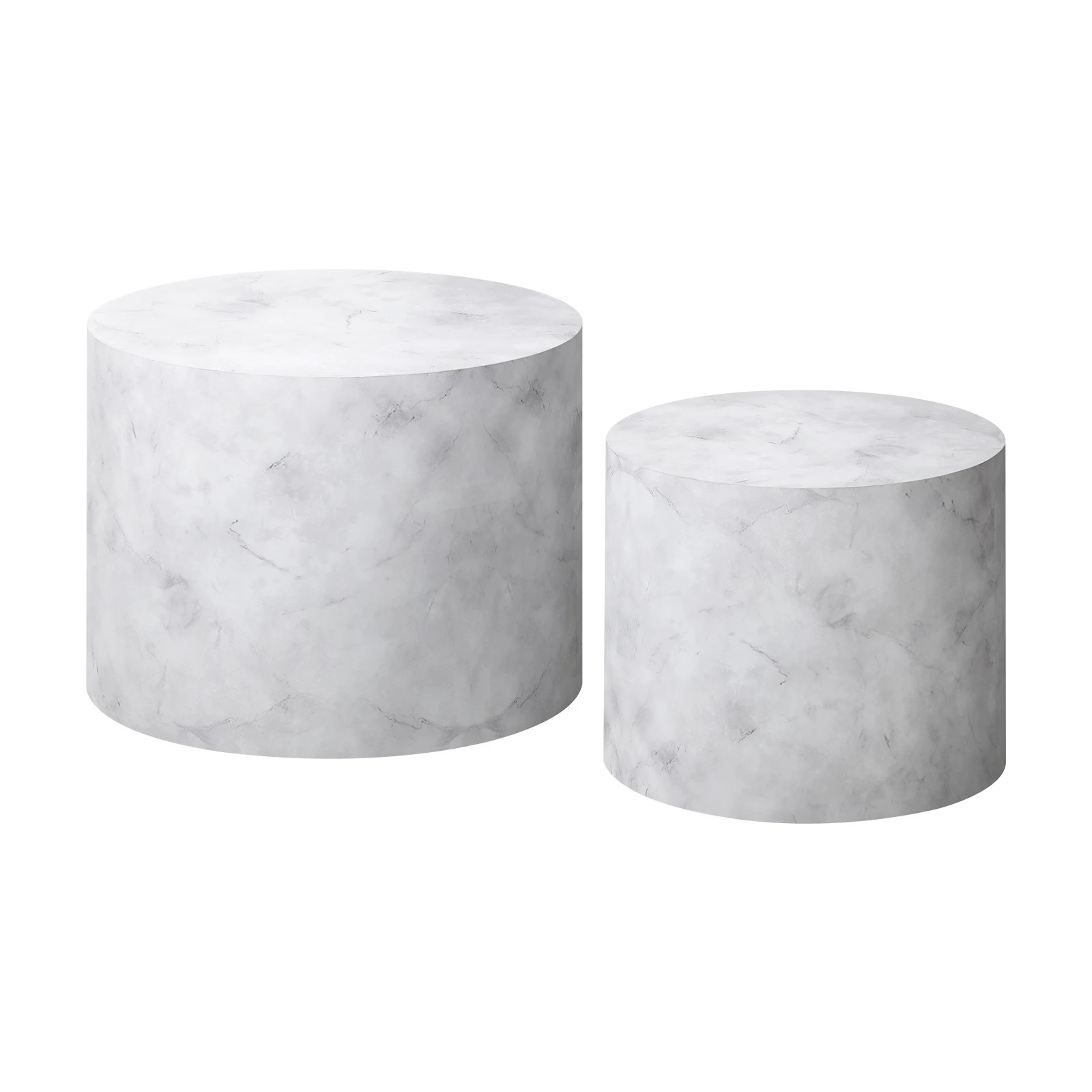 1 Oikiture Coffee Table Set Of 2 Round Side Tables Sofa Cafe Marble Effect
 - White, 1 of 10