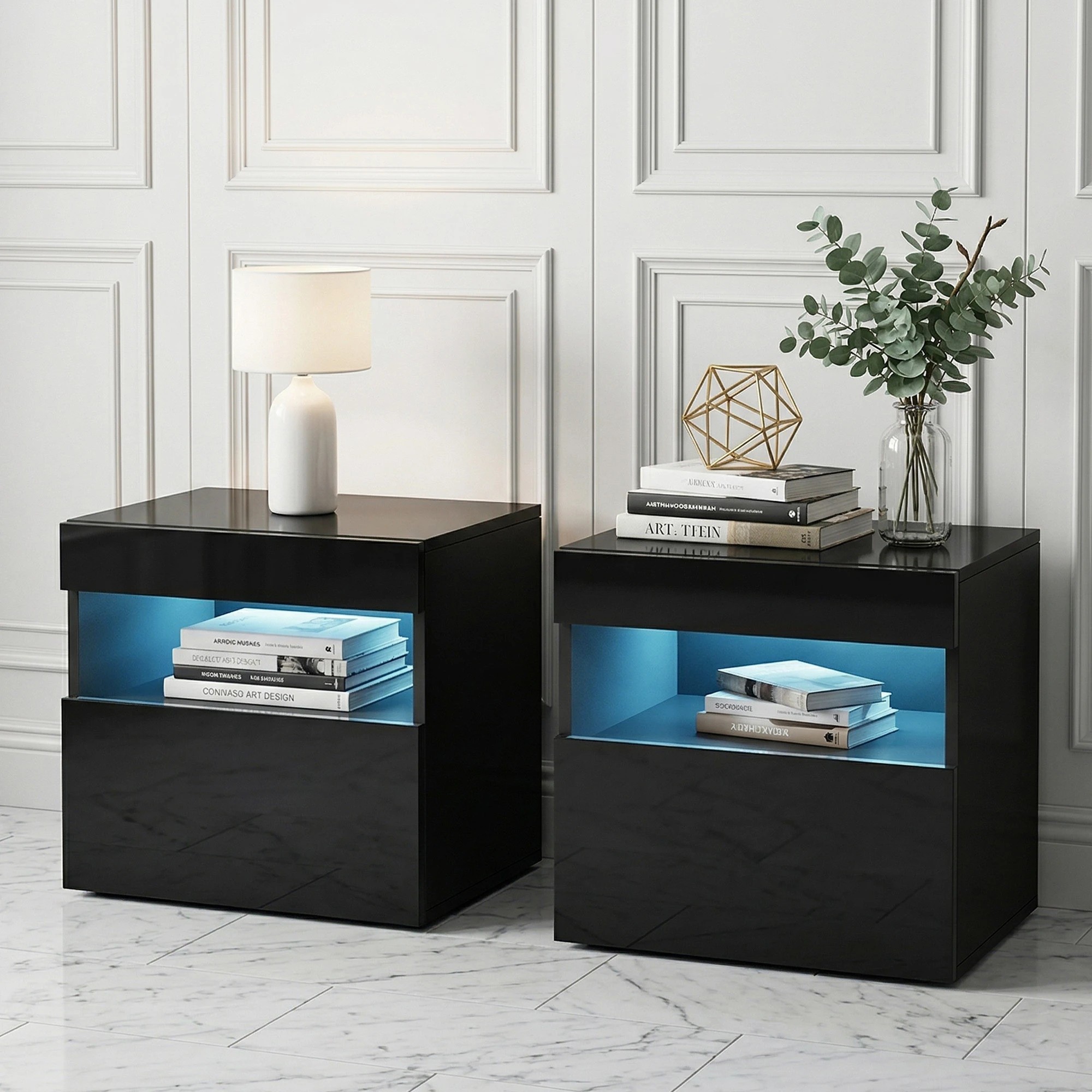 6 Artiss 2x Bedside Table LED - HERES - Black, 6 of 6
