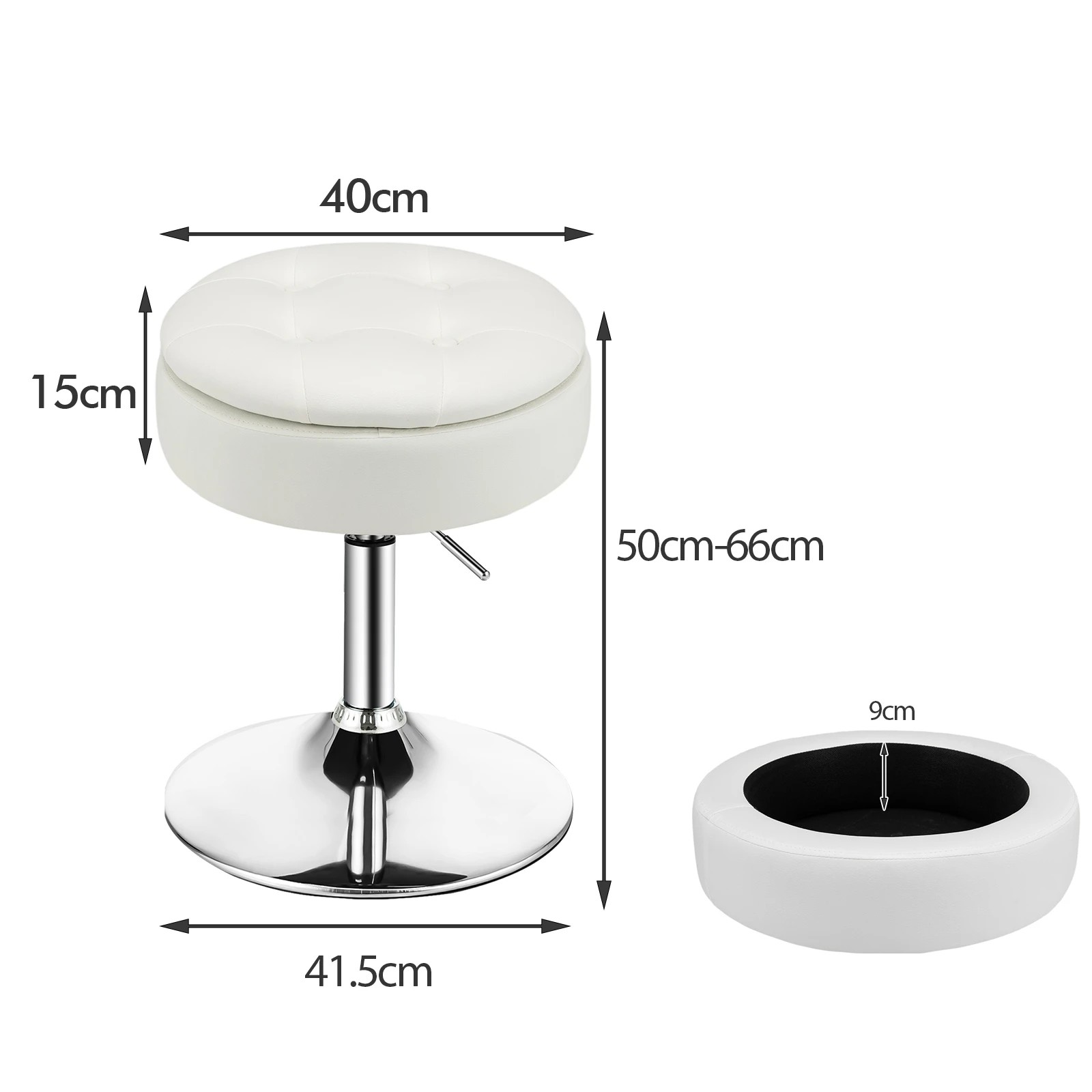 8 Costway Swivel Stool PU Leather Storage Makeup Dressing Chair - White, 8 of 8
