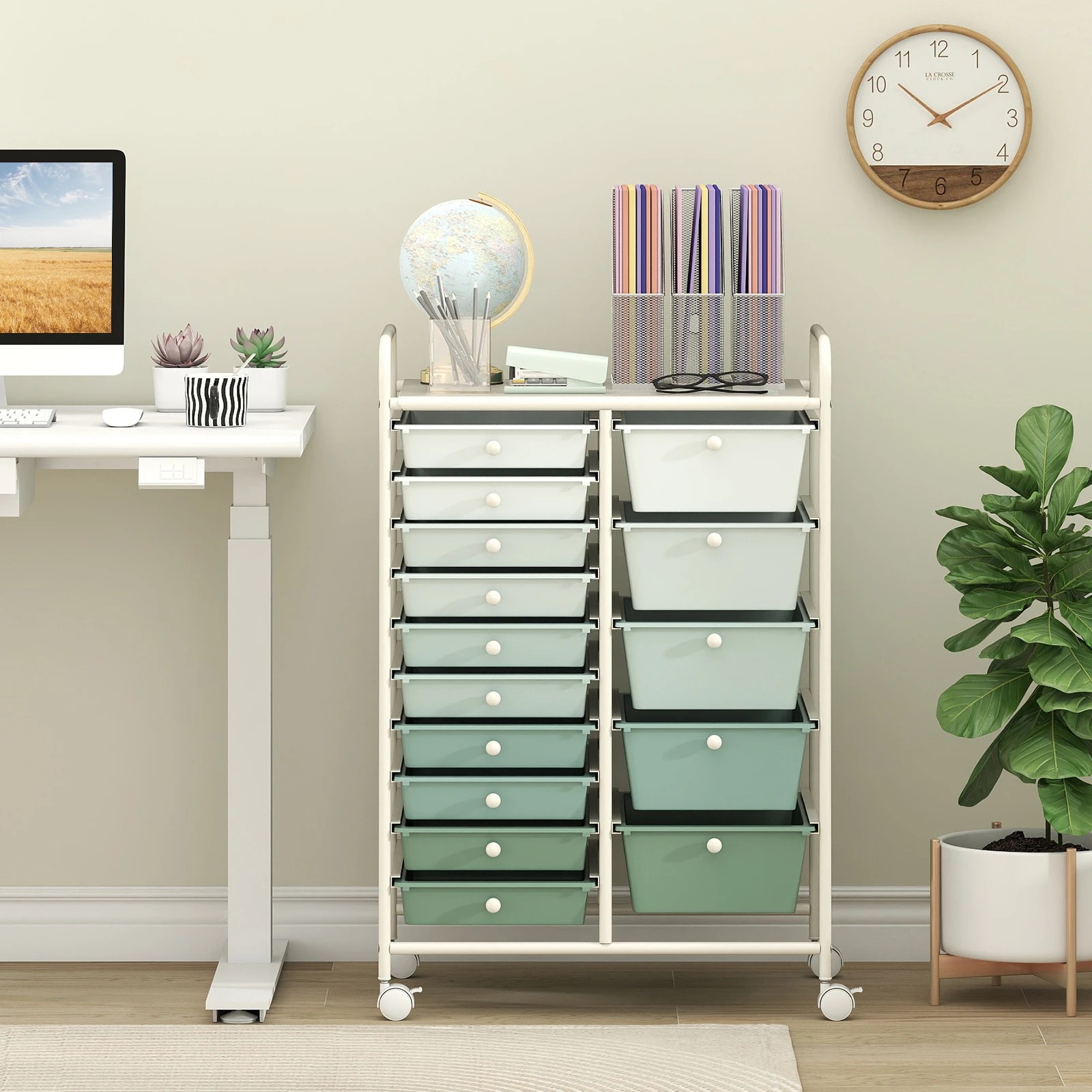 4 Costway 15 Drawers Rolling Storage Cart Mobile Utility Trolley - Green, 4 of 5