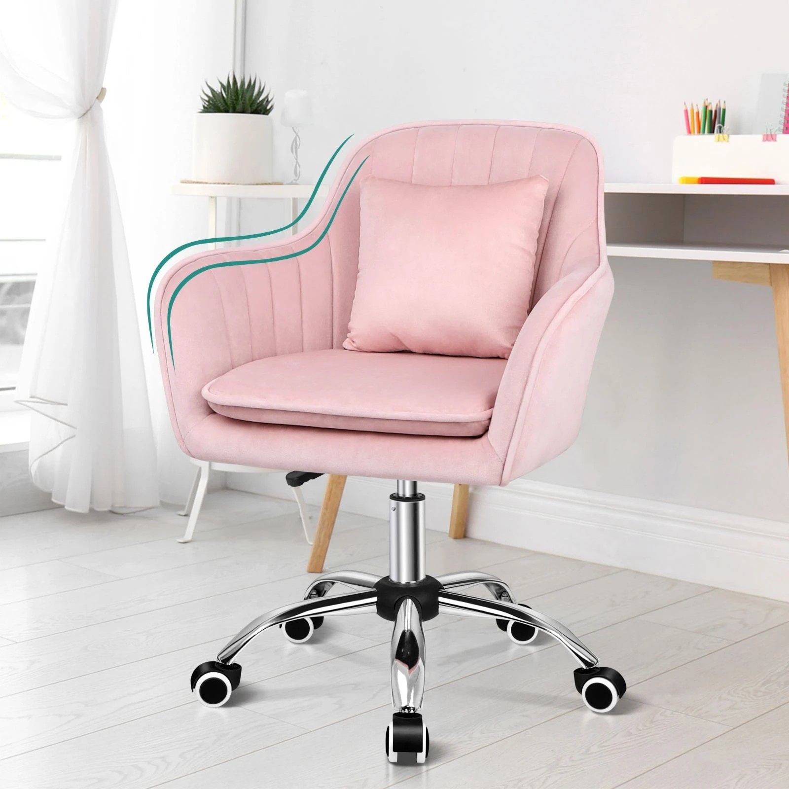 9 Alfordson Velvet Office Chair Computer Swivel Armchair Work Adult Kids - Pink, 9 of 10