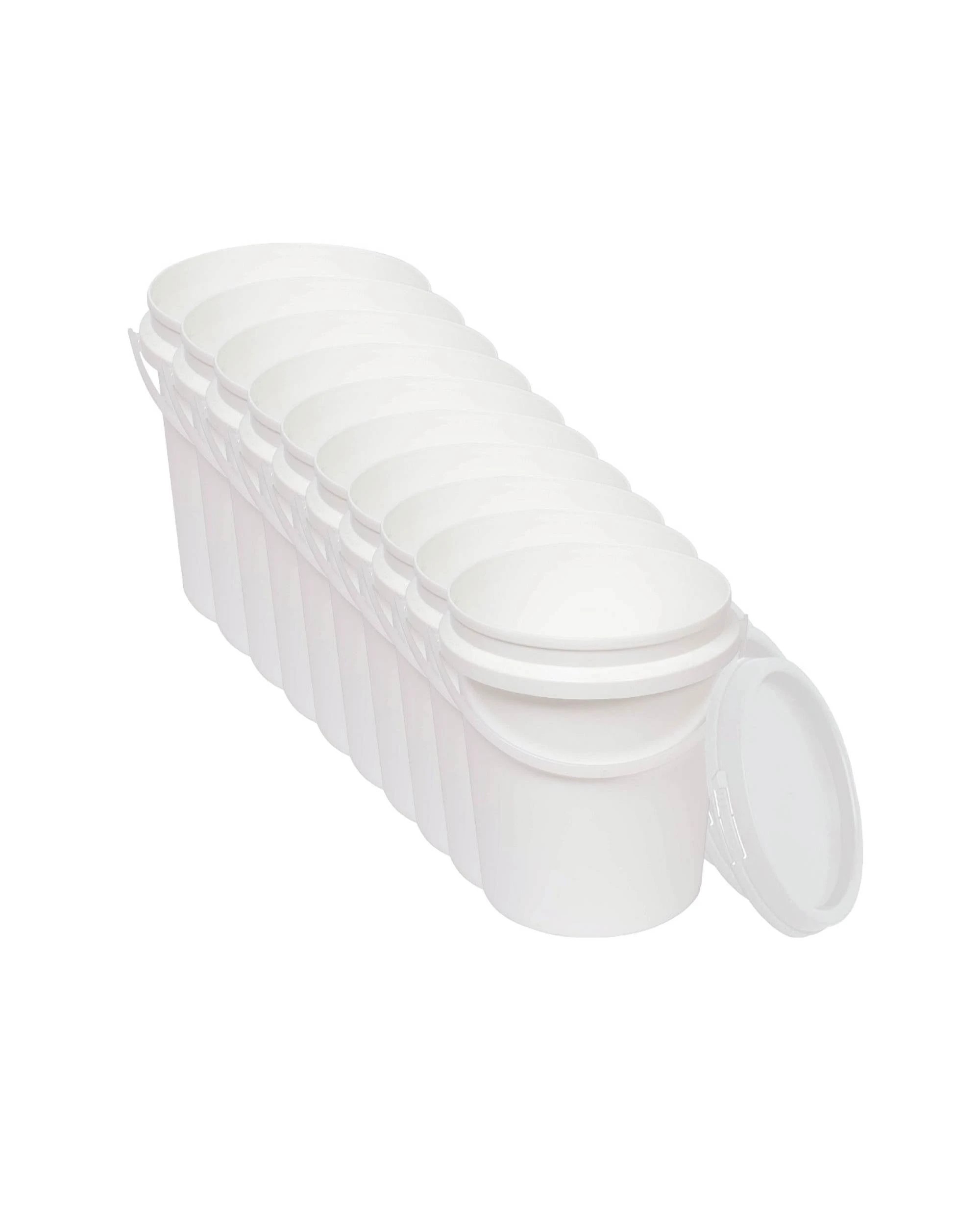 1 Kitchee 10x 1.2L Plastic Buckets + Lids - Empty Food Grade Tub Handle White, 1 of 3