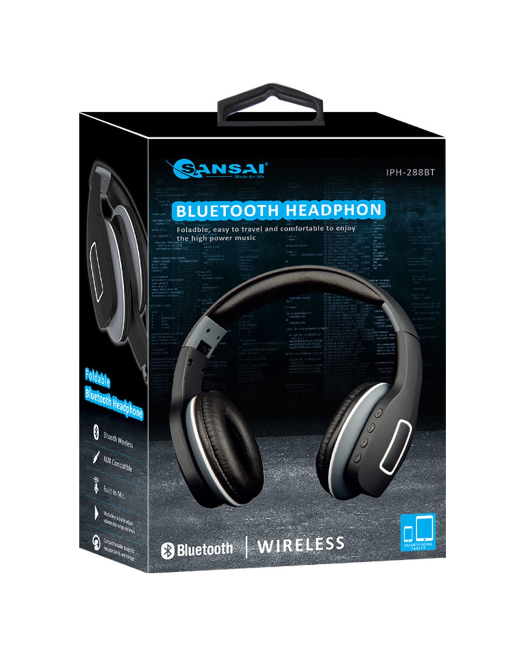 2 Sansai Bluetooth Stereo Headphones Foldable Adjustable Wireless with Controls - Black, 2 of 3