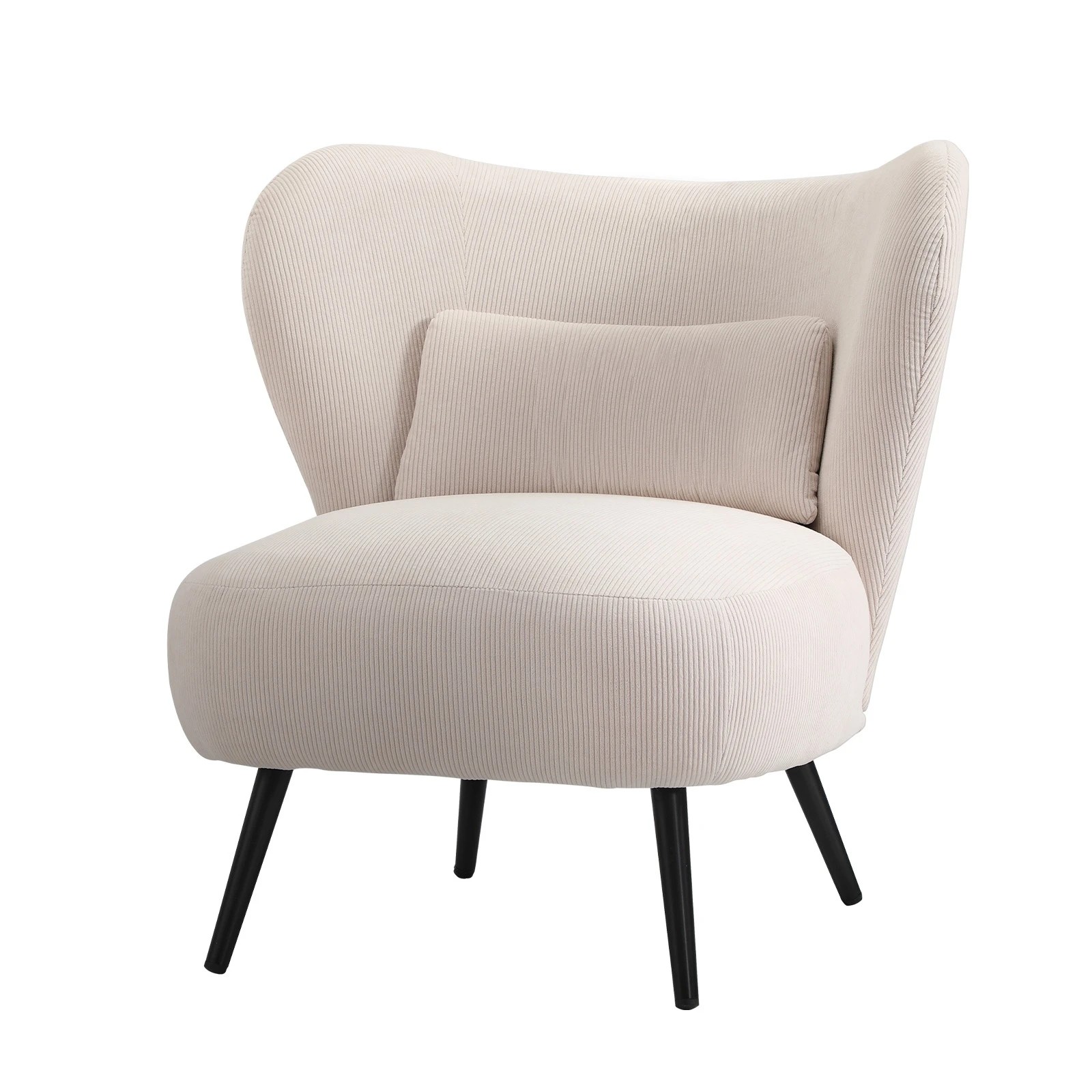 1 Oikiture Armchair Lounge Chair With Lumbar Pillow Wingback Velvet
 - Beige, 1 of 9