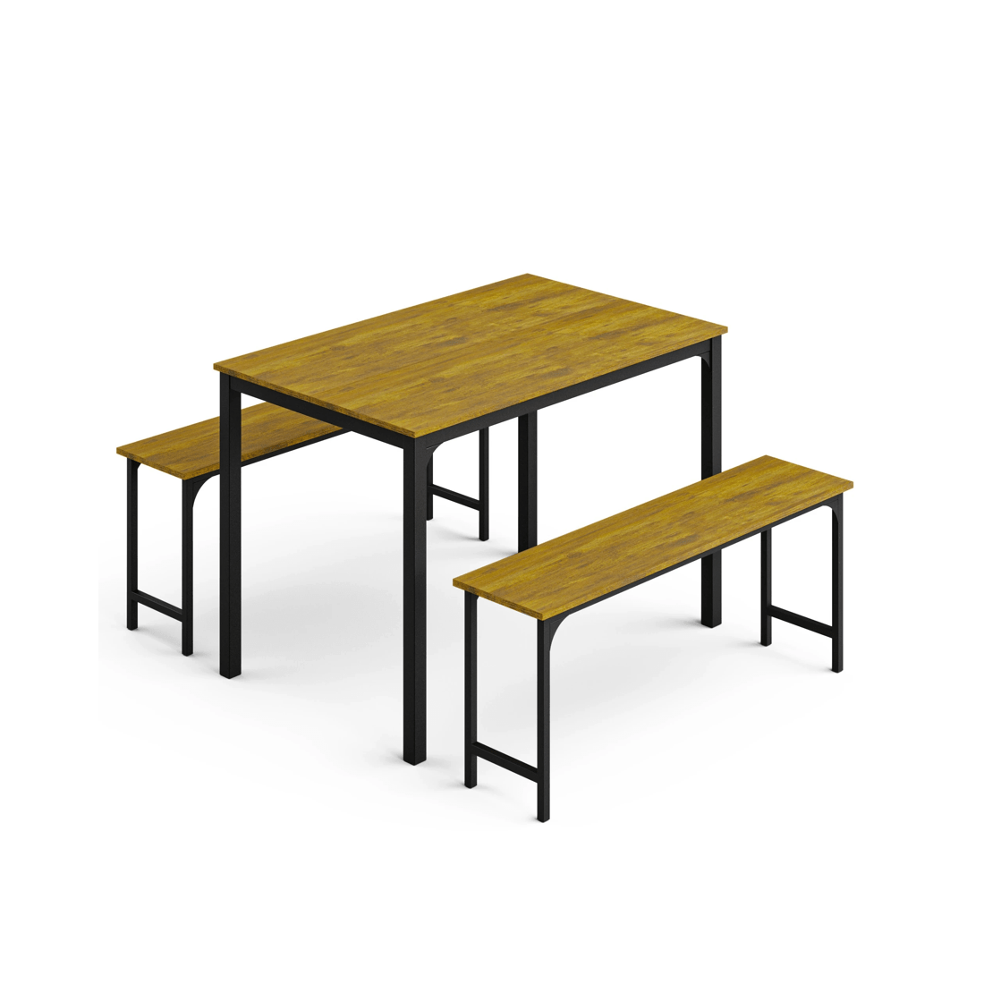 1 Advwin 3 Pcs Dining Table Chair Set Kitchen Table W/2 Bench Dinner Table Walnut, 1 of 6