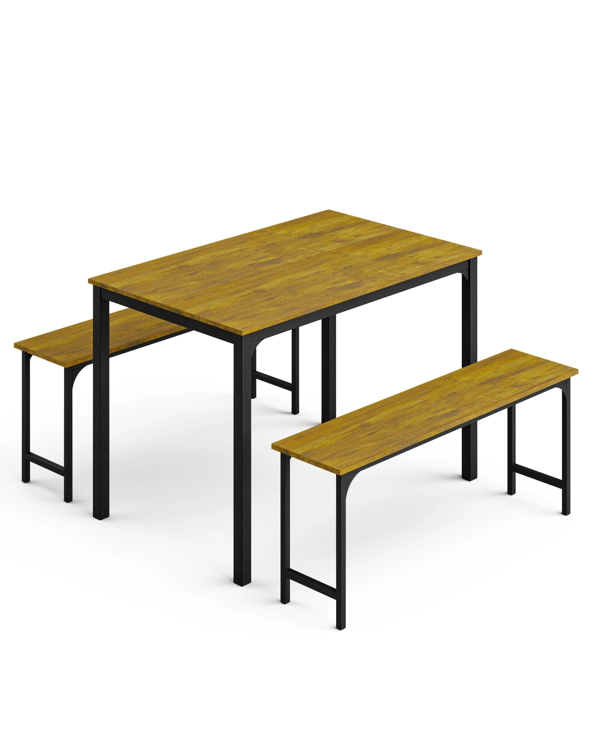 1 Advwin 3 Pcs Dining Table Chair Set Kitchen Table W/2 Bench Dinner Table Walnut, 1 of 7