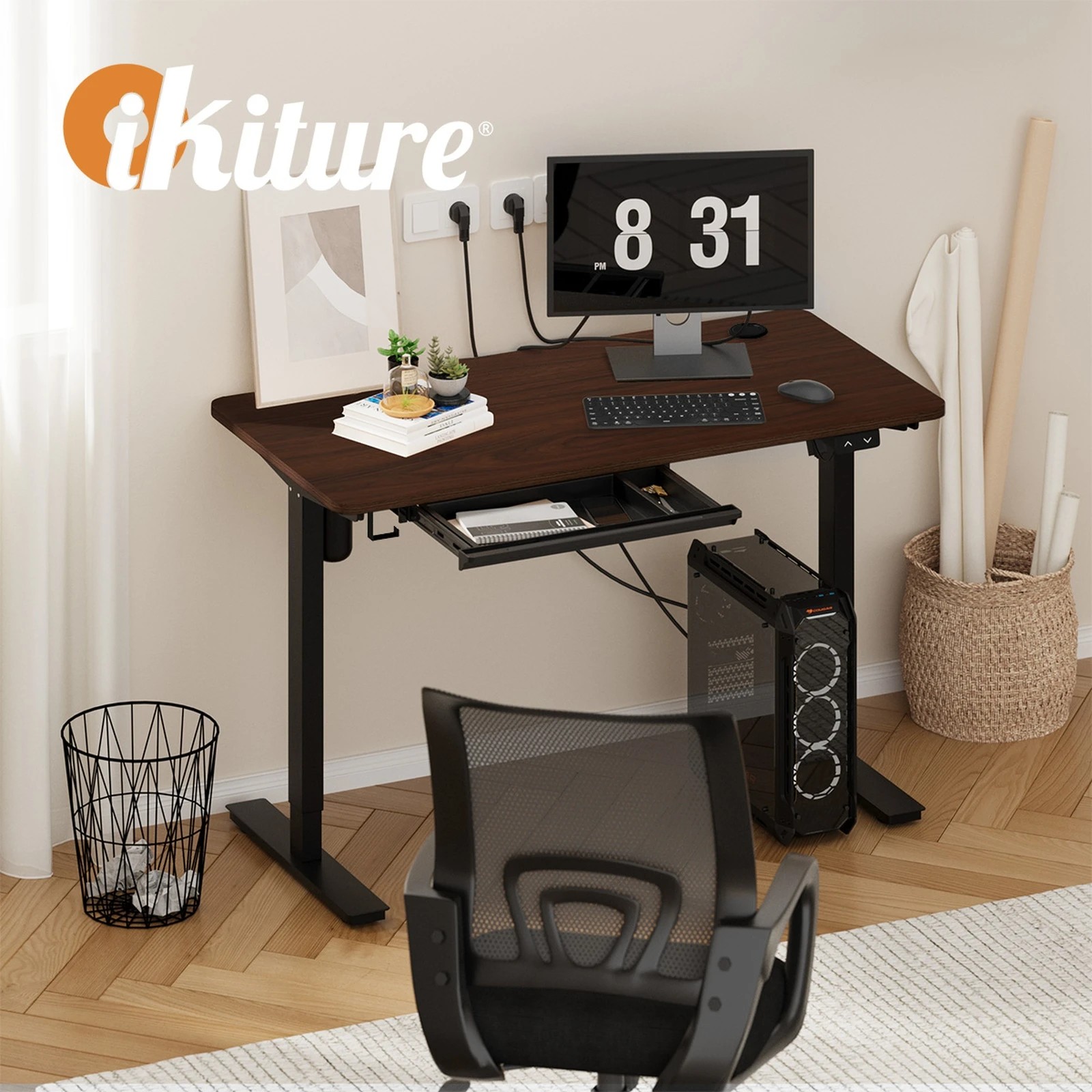 3 Oikiture 150cm Electric Standing Desk With Drawer Height Adjustable
 - Multi, 3 of 4