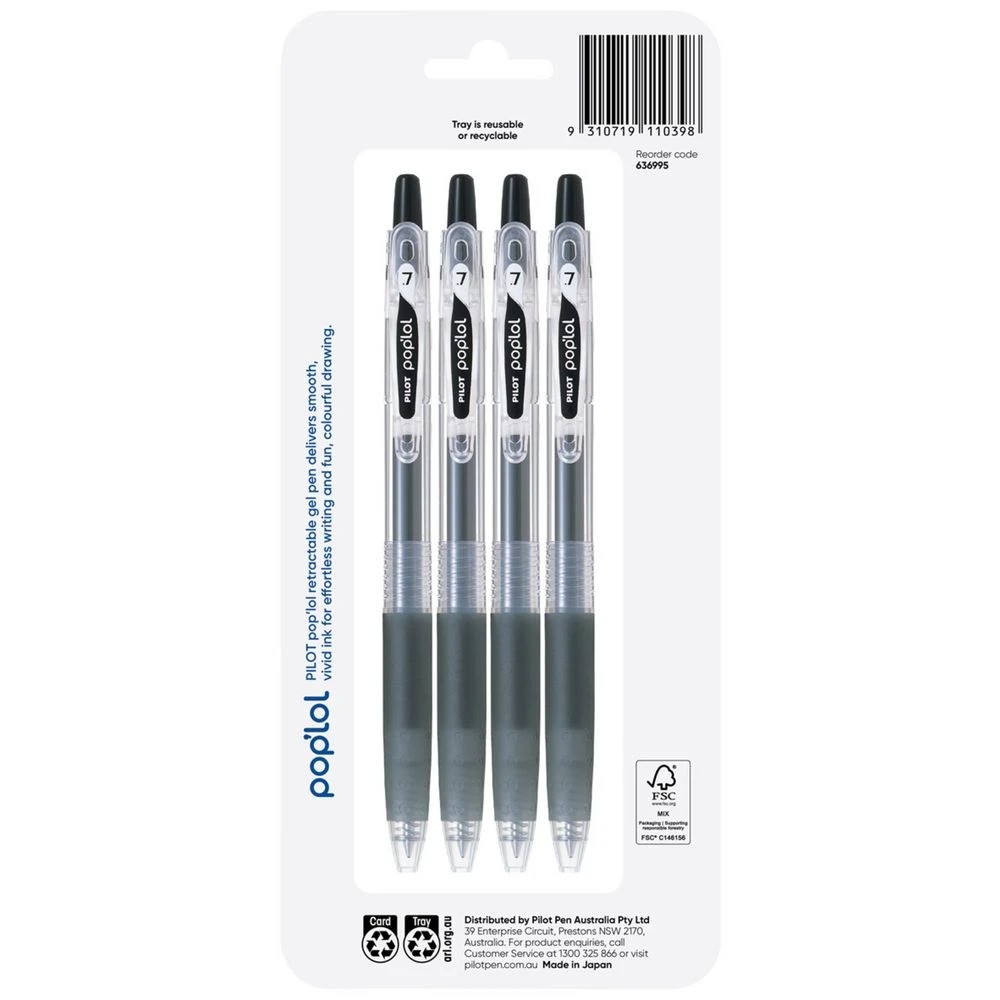 2 PILOT pop'lol Retractable Gel Pen 0.7mm Black 4Pk, 2 of 5