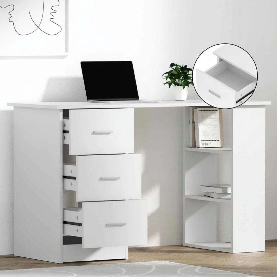 6 Artiss Computer Desk Drawer Shelf Cabinet 120CM - White, 6 of 7