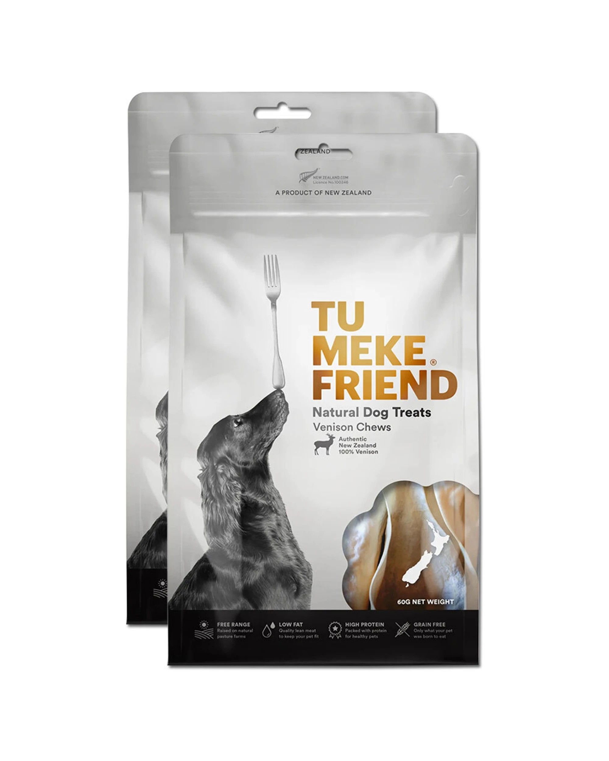 1 Tu Meke 2PK Air-Dried Natural Dog Treats Venison Chews 60g - Plain, 1 of 4
