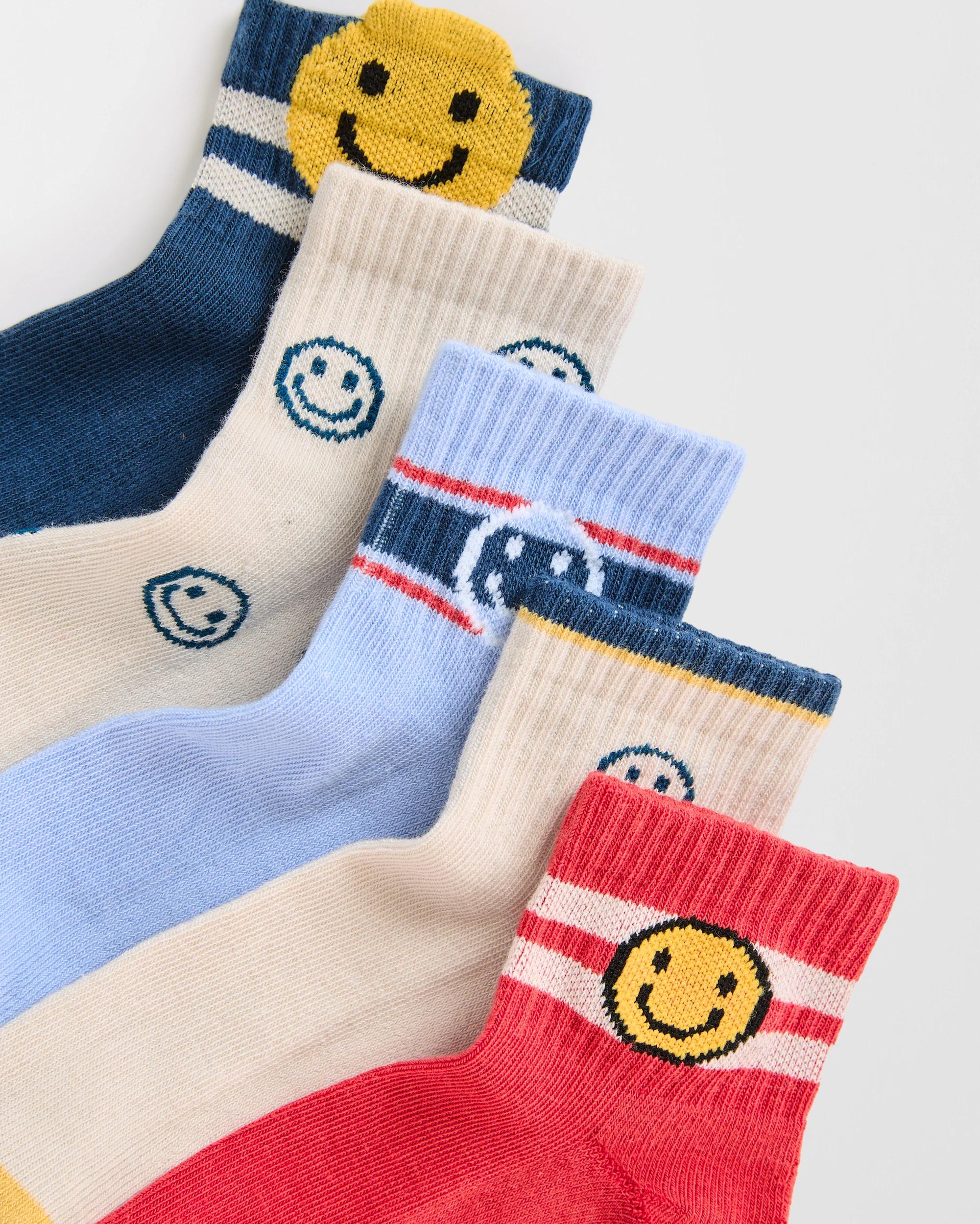 2 Maxx 5 Pack Boys Rib Quarter Crew Socks HAPPY FACE, 2 of 3