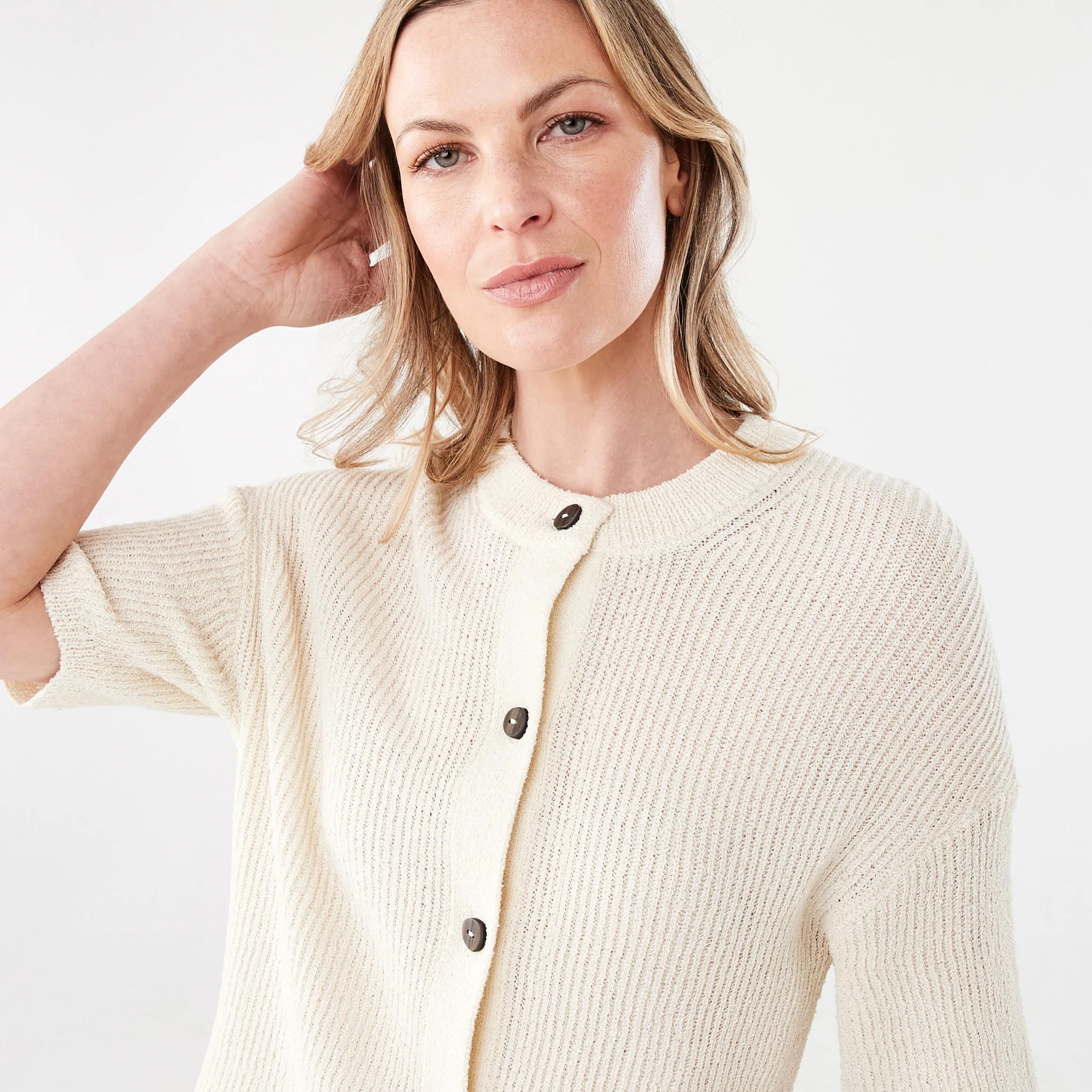 4 Short Sleeve Button Up Cardigan White, 4 of 5