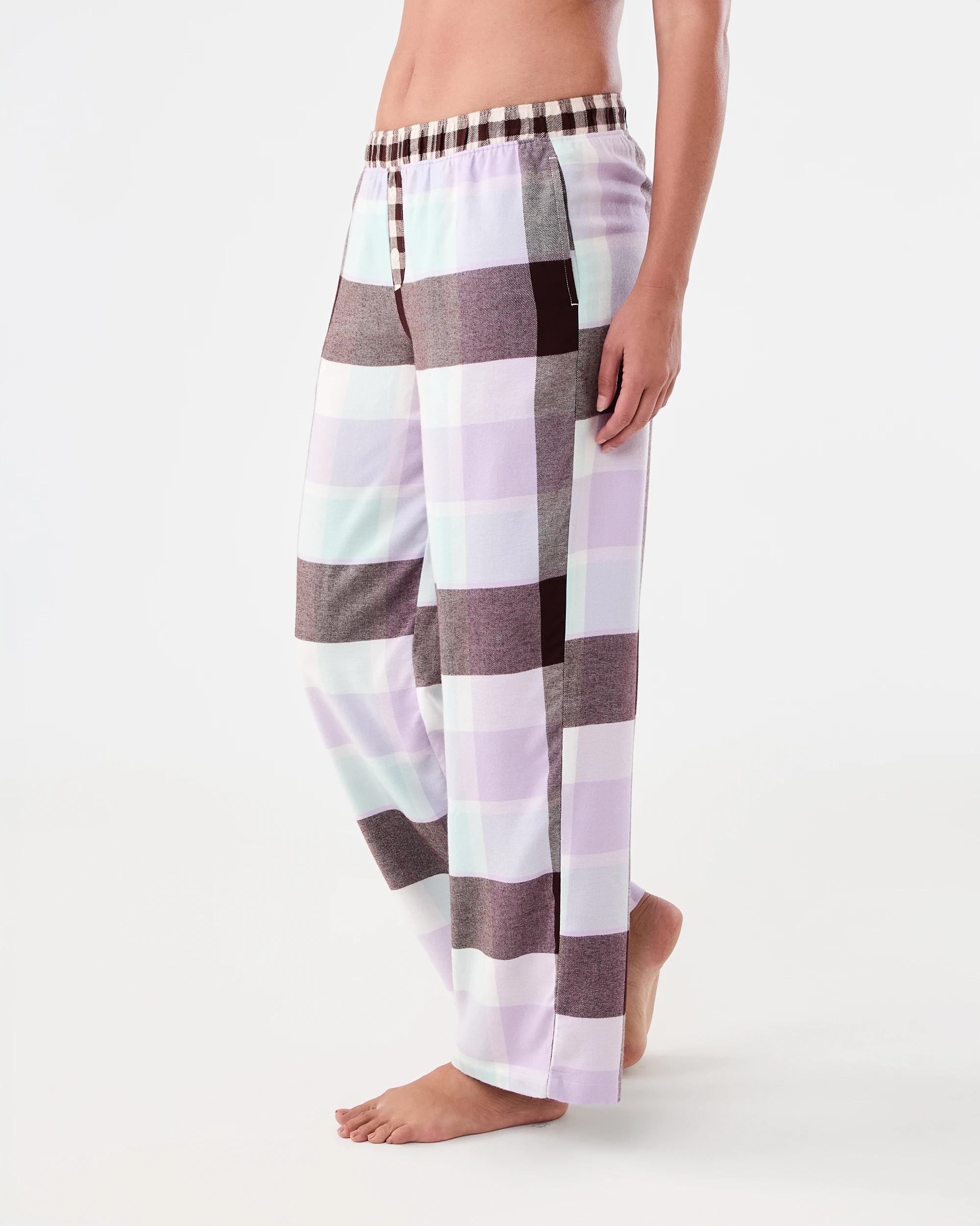 2 Viscose Blend Contrast Boyfriend Flannel Pants Mint Check, 2 of 5