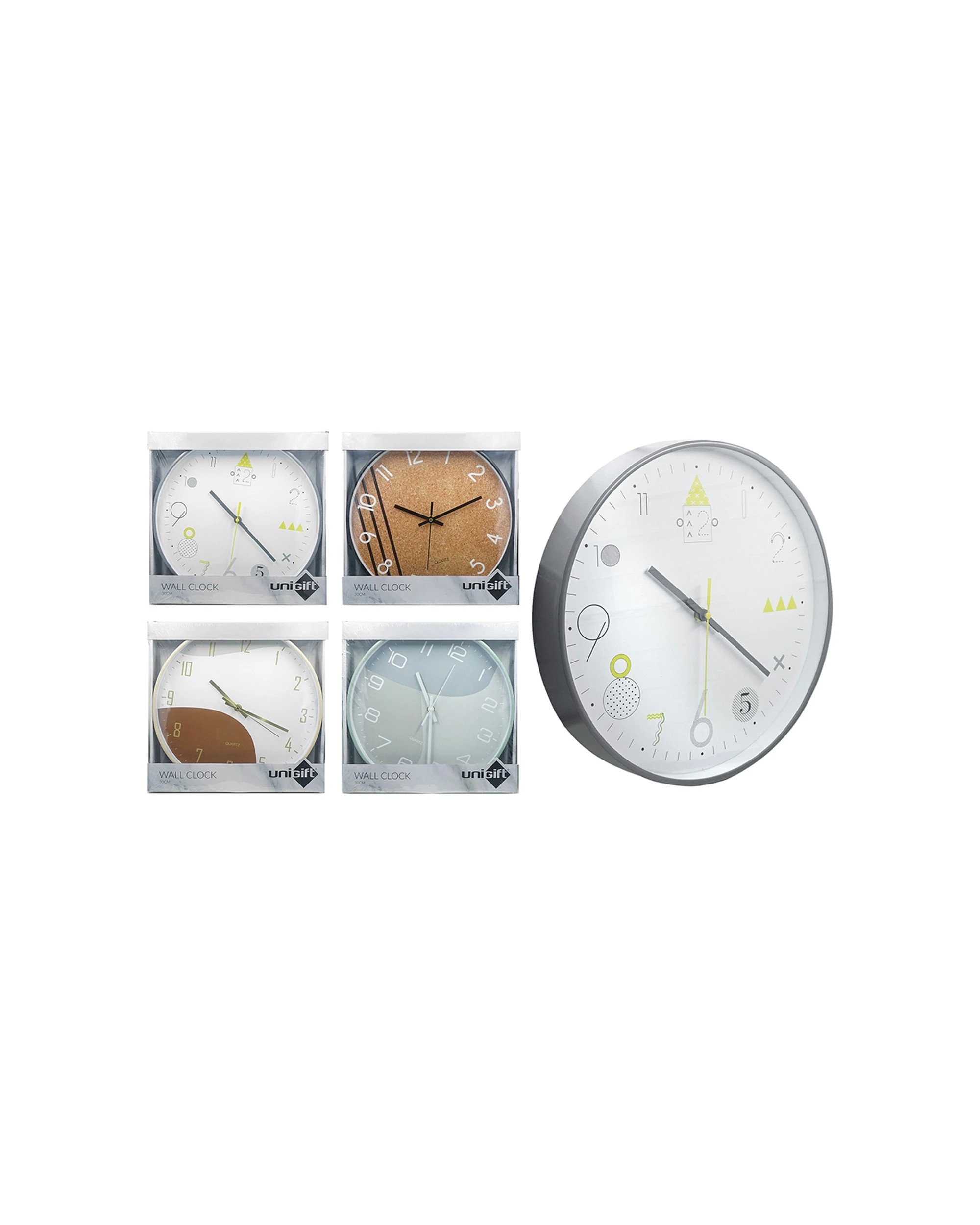 2 Unigift Modern Round 30cm Wall Clock Analogue Plastic - Multi, 2 of 2
