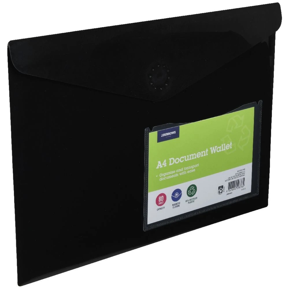 3 J.Burrows A4 Document Wallet Magnetic Closure Black, 3 of 4