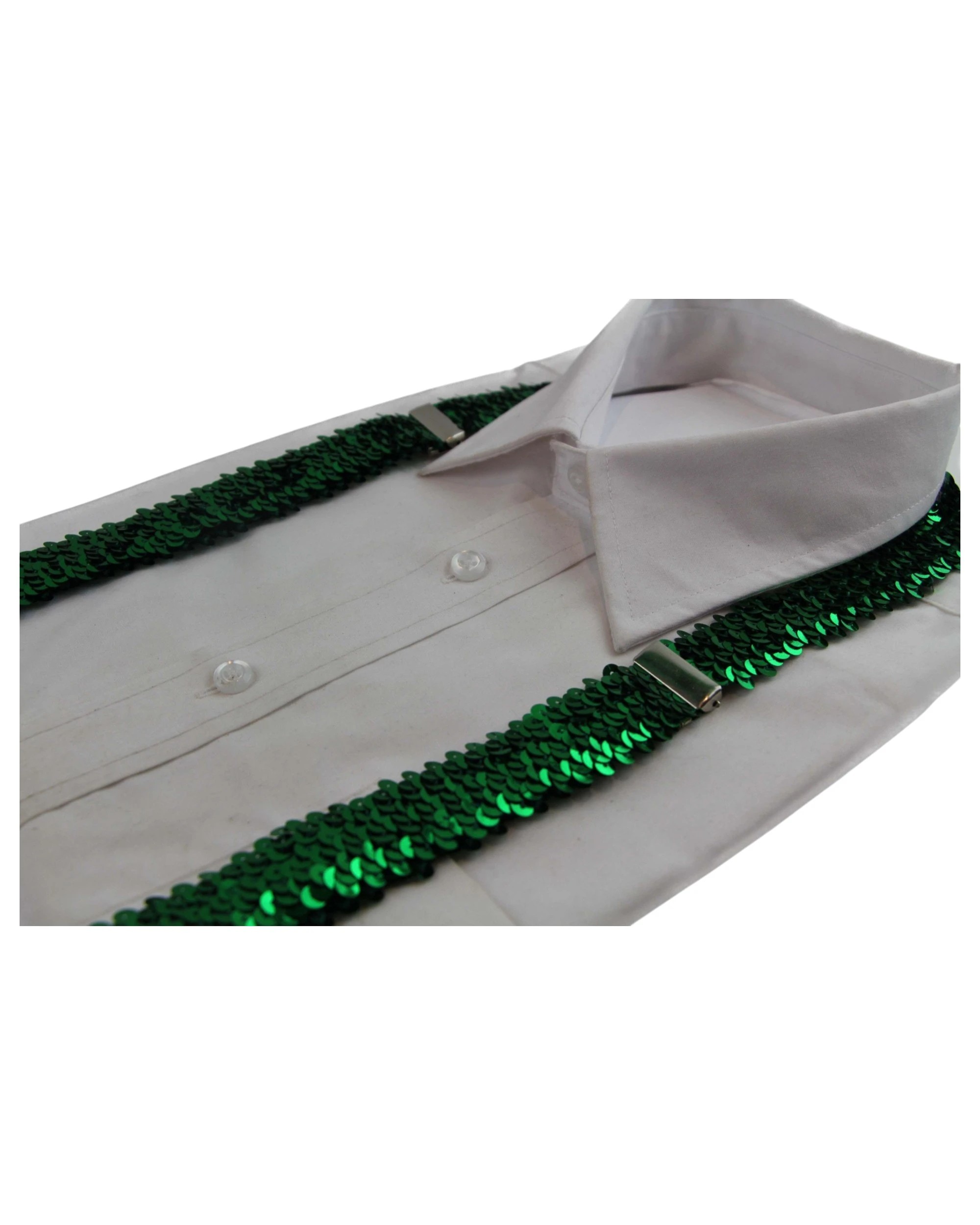 2 Zasel Unisex Adjustable 100cm Sequin Suspenders - Green, 2 of 3