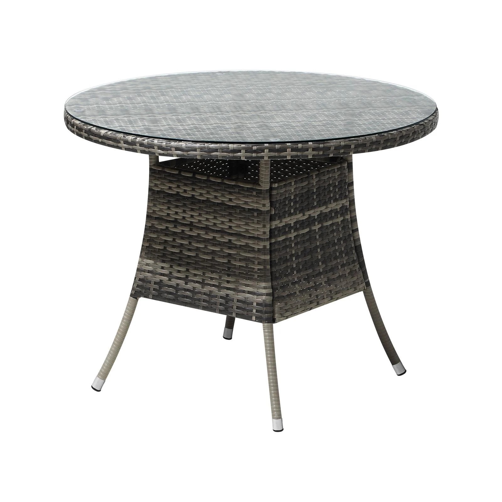8 Livsip 90cm Outdoor Dining Table Round Rattan Glass Table Patio Furniture
 - Grey, 8 of 10