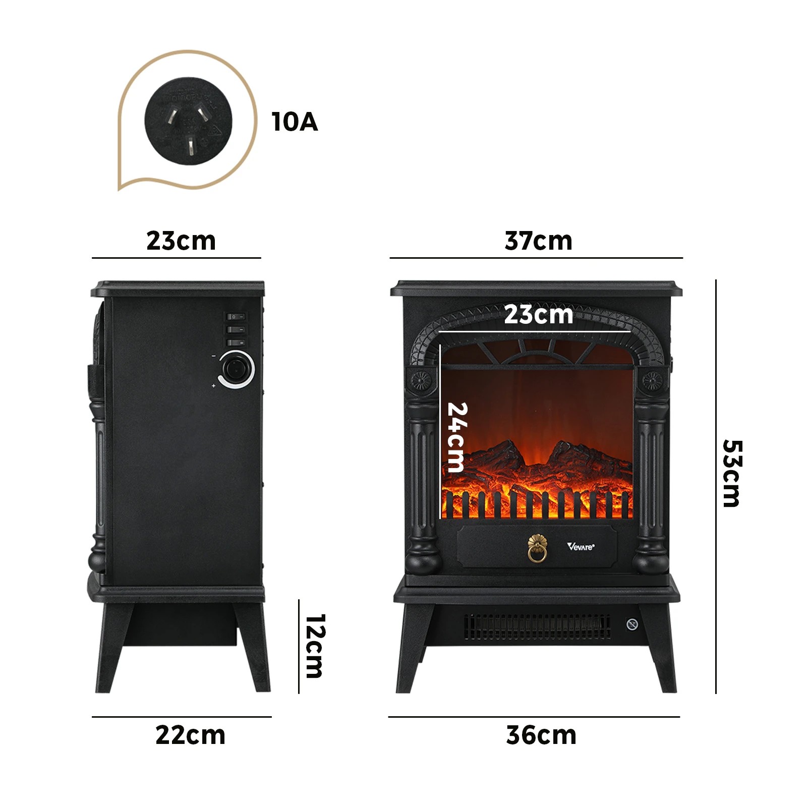 9 Vevare Electric Fireplace Heater Freestanding Indoor 3D Flame Effect 2000W - Black, 9 of 9