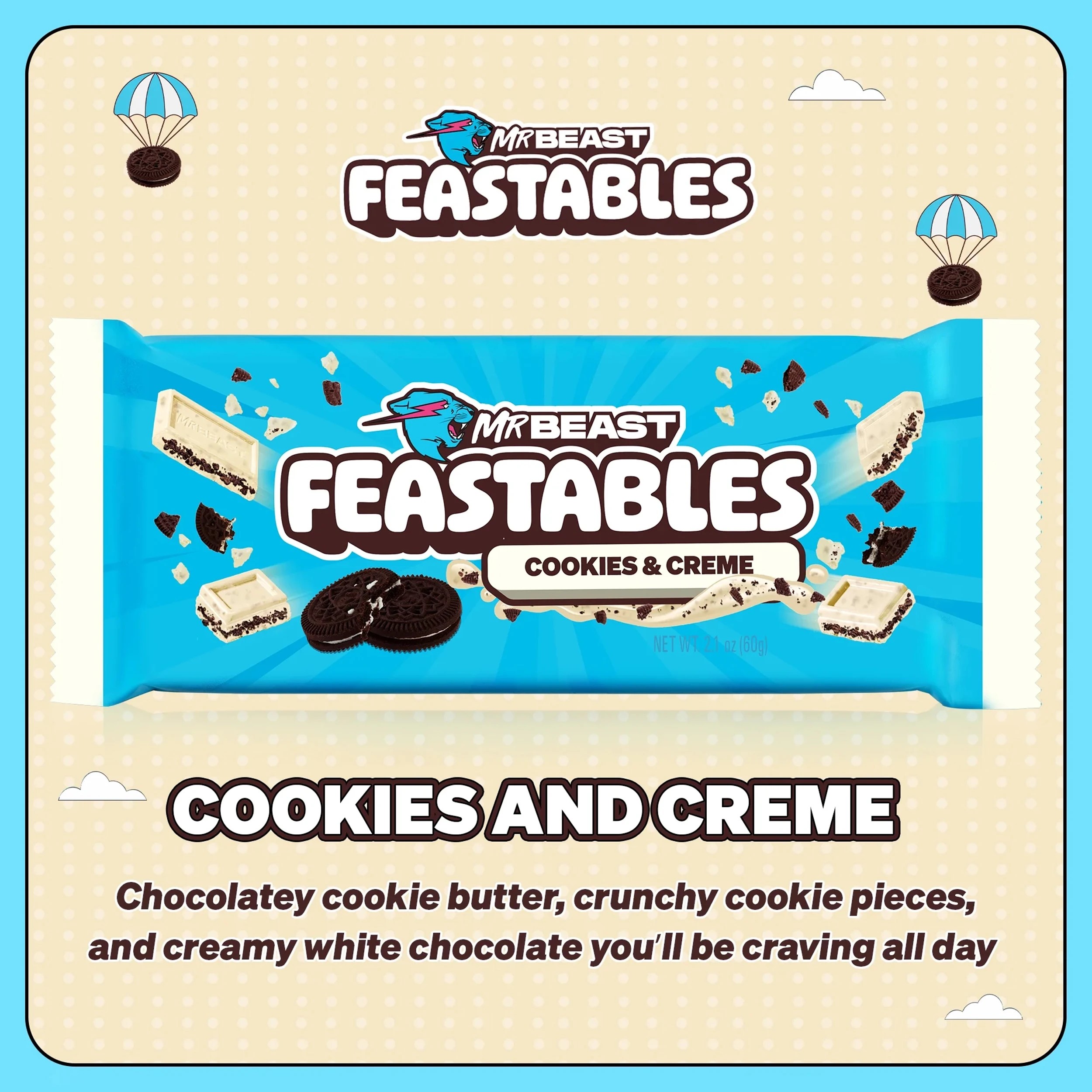 8 MrBeast Feastables Cookies & Creme Chocolate Bar 60g, 8 of 8