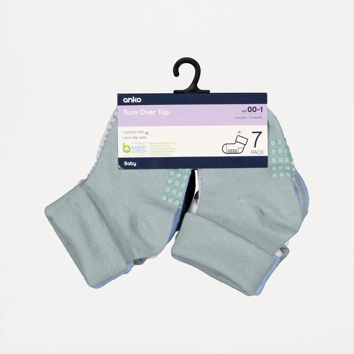 2 7 Pack Turn Over Top Socks Grnstripe, 2 of 2