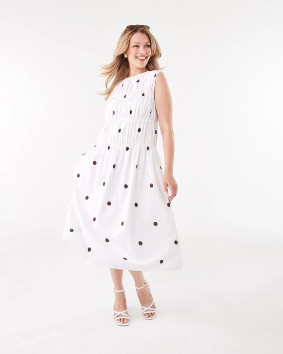 Sleeveless Cotton Shirred Midi Dress