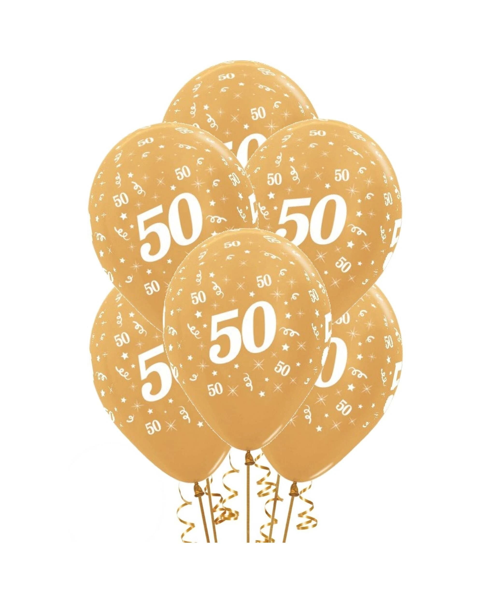 1 Sempertex All Over 50th Birthday Balloons Pack of 6 - Gold, 1 of 2