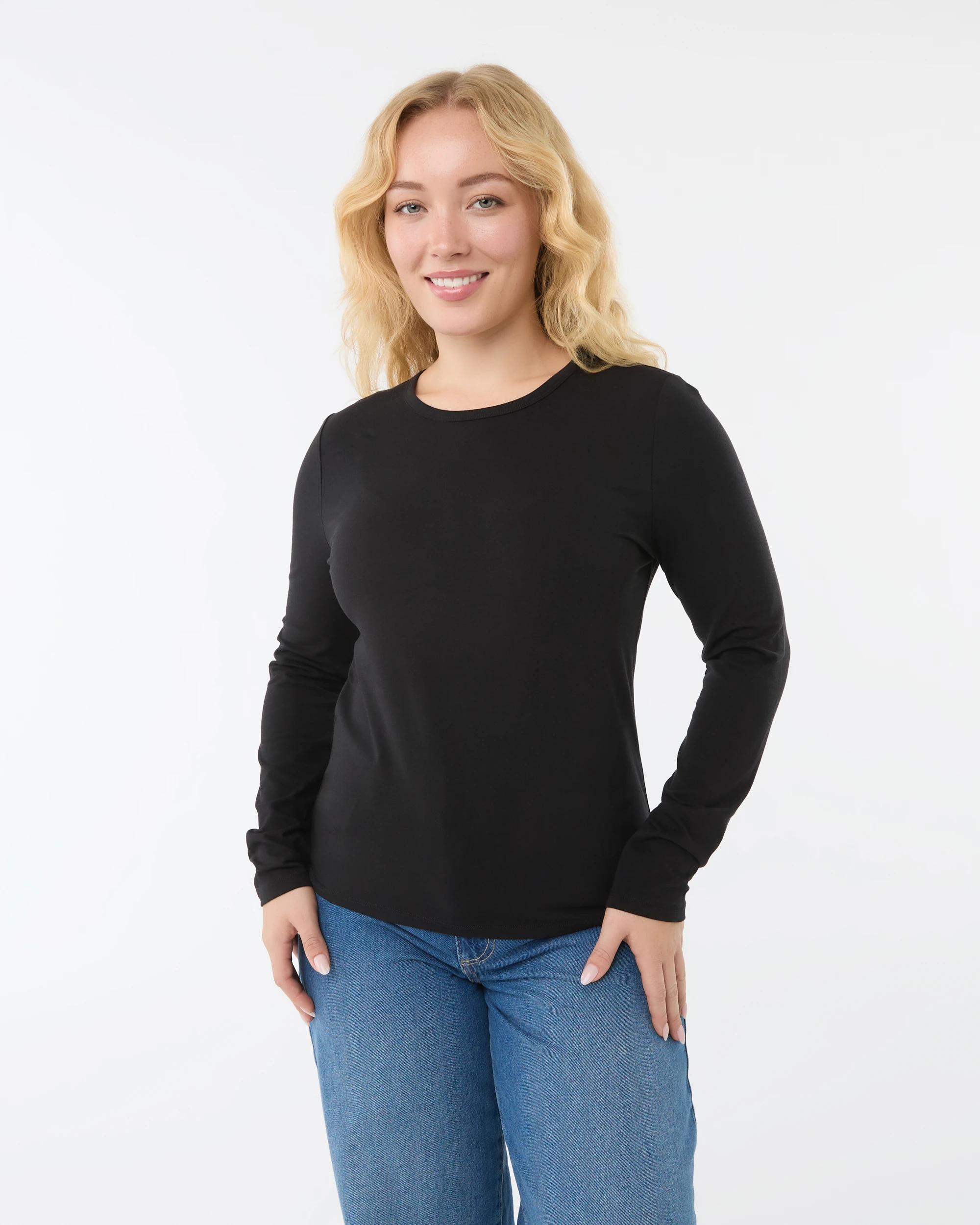 1 Long Sleeve Stretch Crew Neck T-shirt Black, 1 of 6