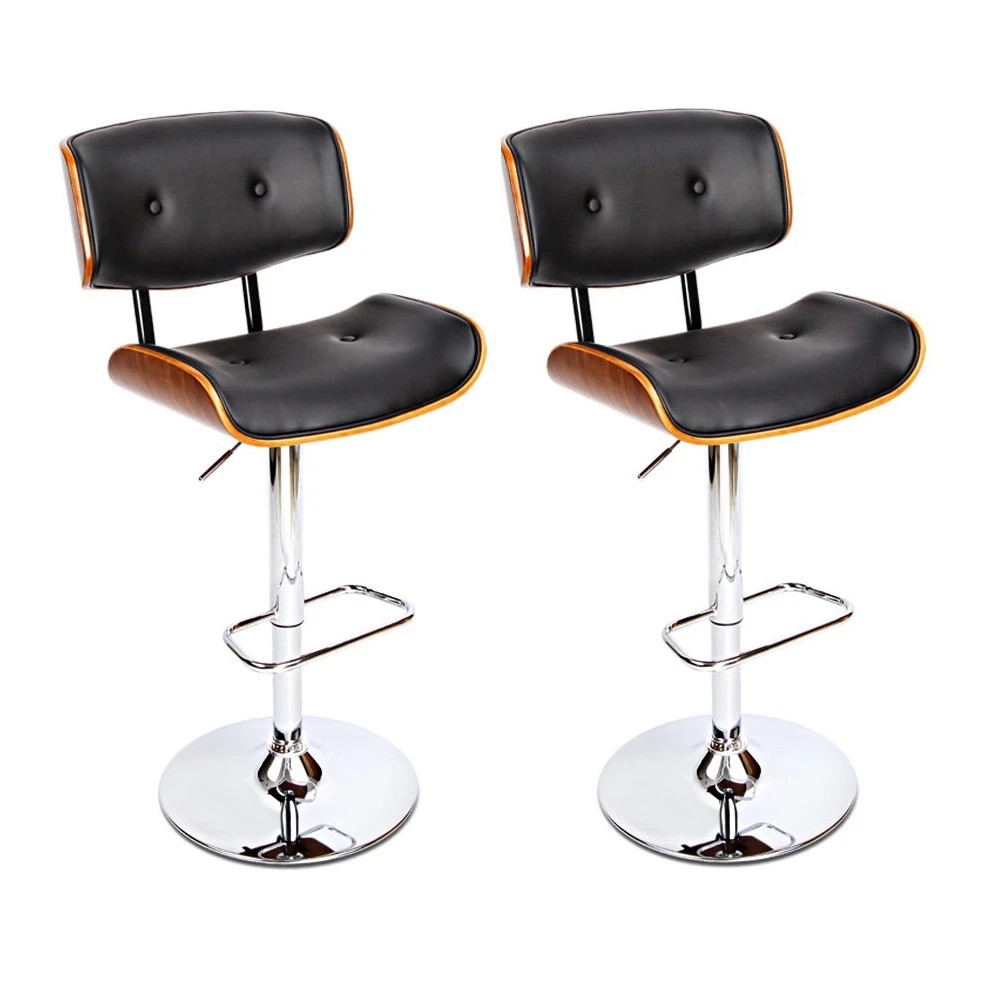 1 Artiss 2x Bar Stools Gas Lift Leather - Black, 1 of 5