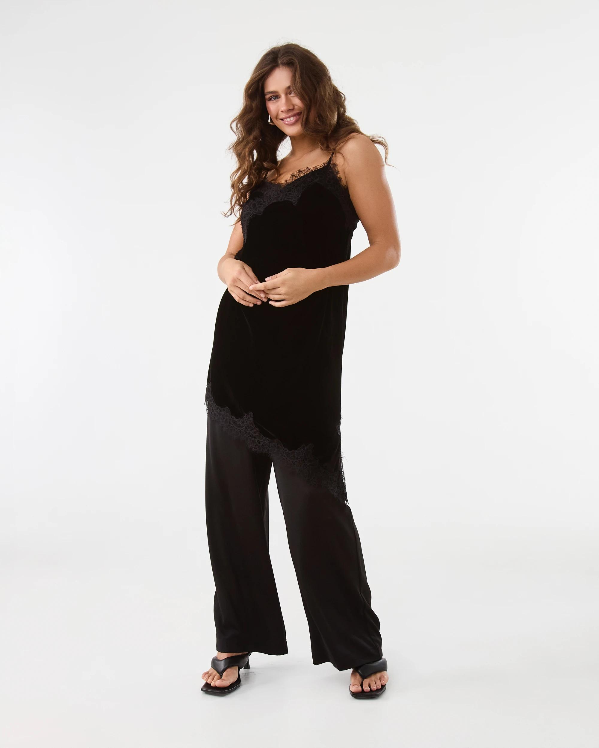 2 Sleeveless Velvet Lace Asymmetrical Mini Dress Black, 2 of 9