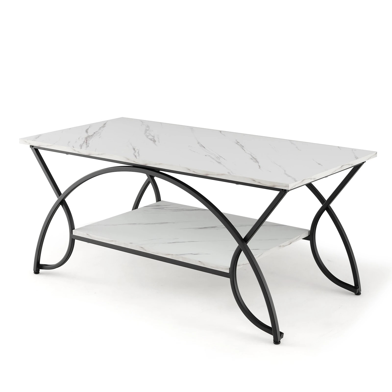 1 Costway 2-Tier Coffee Table Rectangular Cocktail Table w/Arched Metal Frame, 1 of 5
