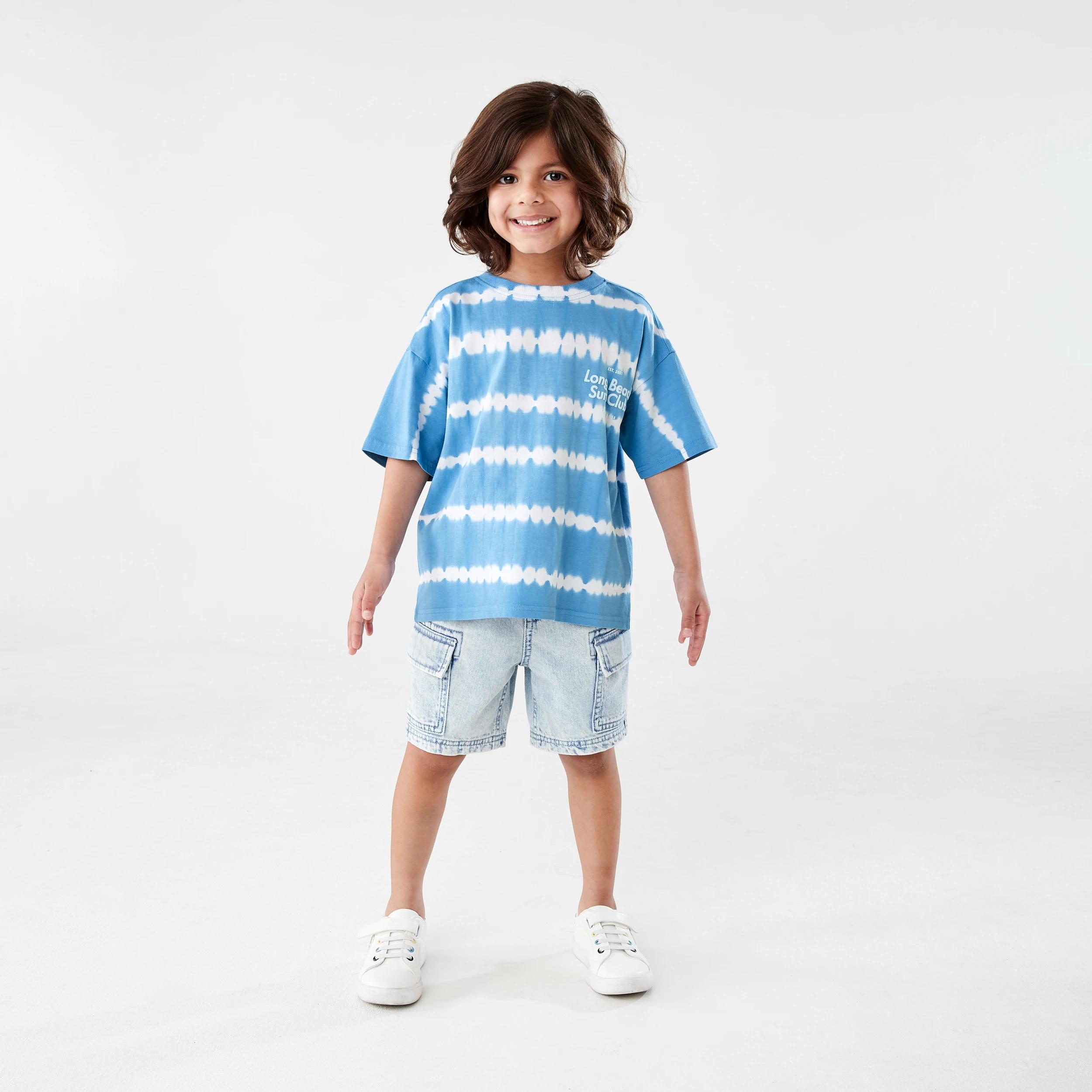 6 Short Sleeve Oversized Tie Dye T-shirt LONG BEACH SURF  BLUE, 6 of 7