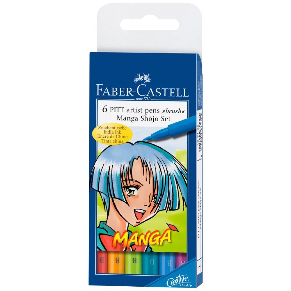 1 Faber-Castell Pitt Artist Pen Brush Manga Shojo Set 6 Pack, 1 of 1