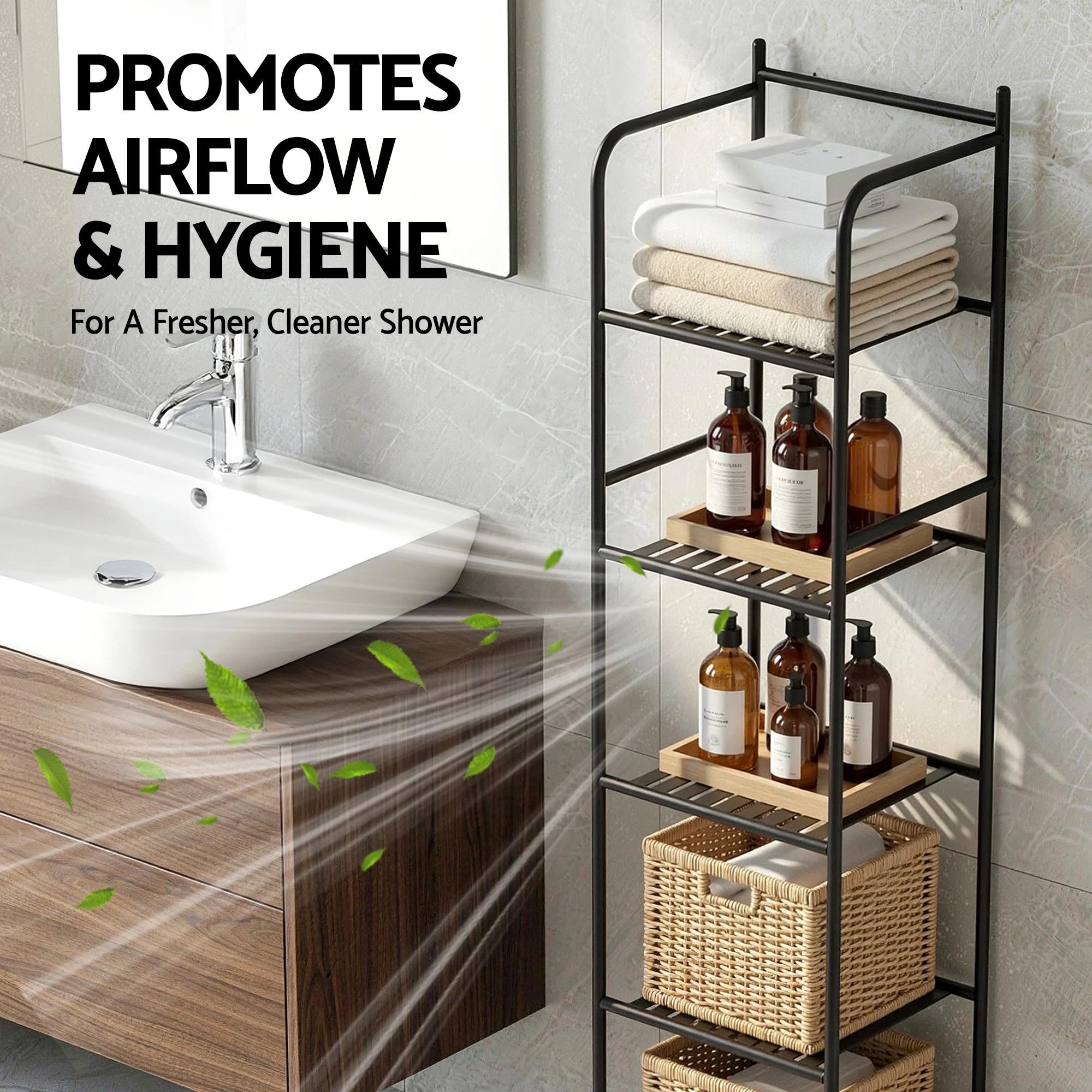 6 Artiss 5 Tier Floor Standing Corner Shower Caddy Bathroom Organizer - Black, 6 of 8