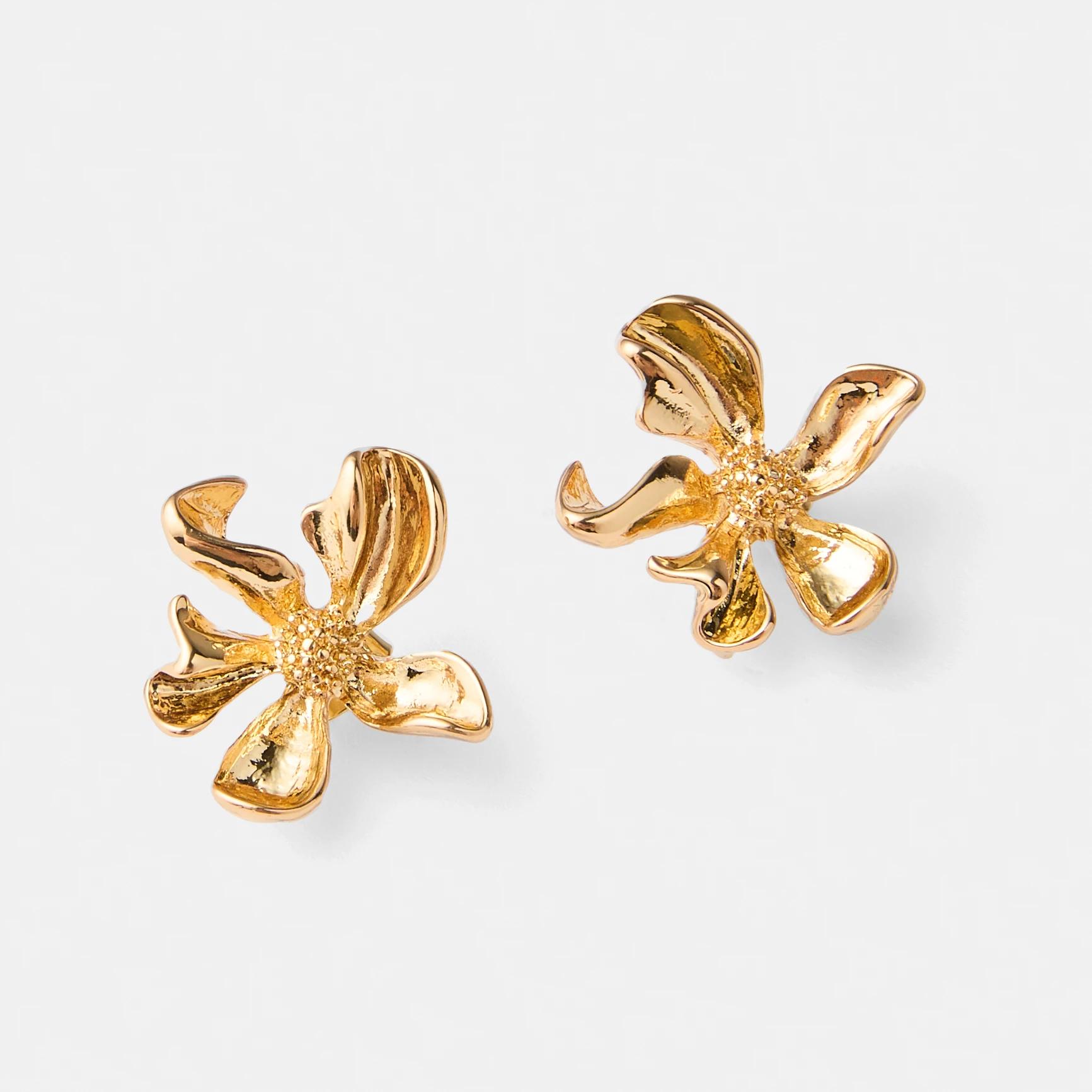 2 18K Gold Plated Flower Stud Earrings Gold, 2 of 5