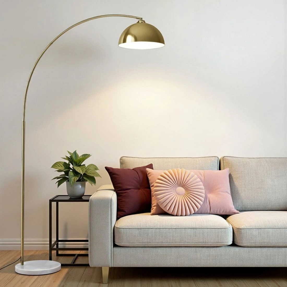 4 Artiss Modern Arched Floor Lamp Gold Brass Standing Heavy-Duty Marble Base for Living - Gold, 4 of 6