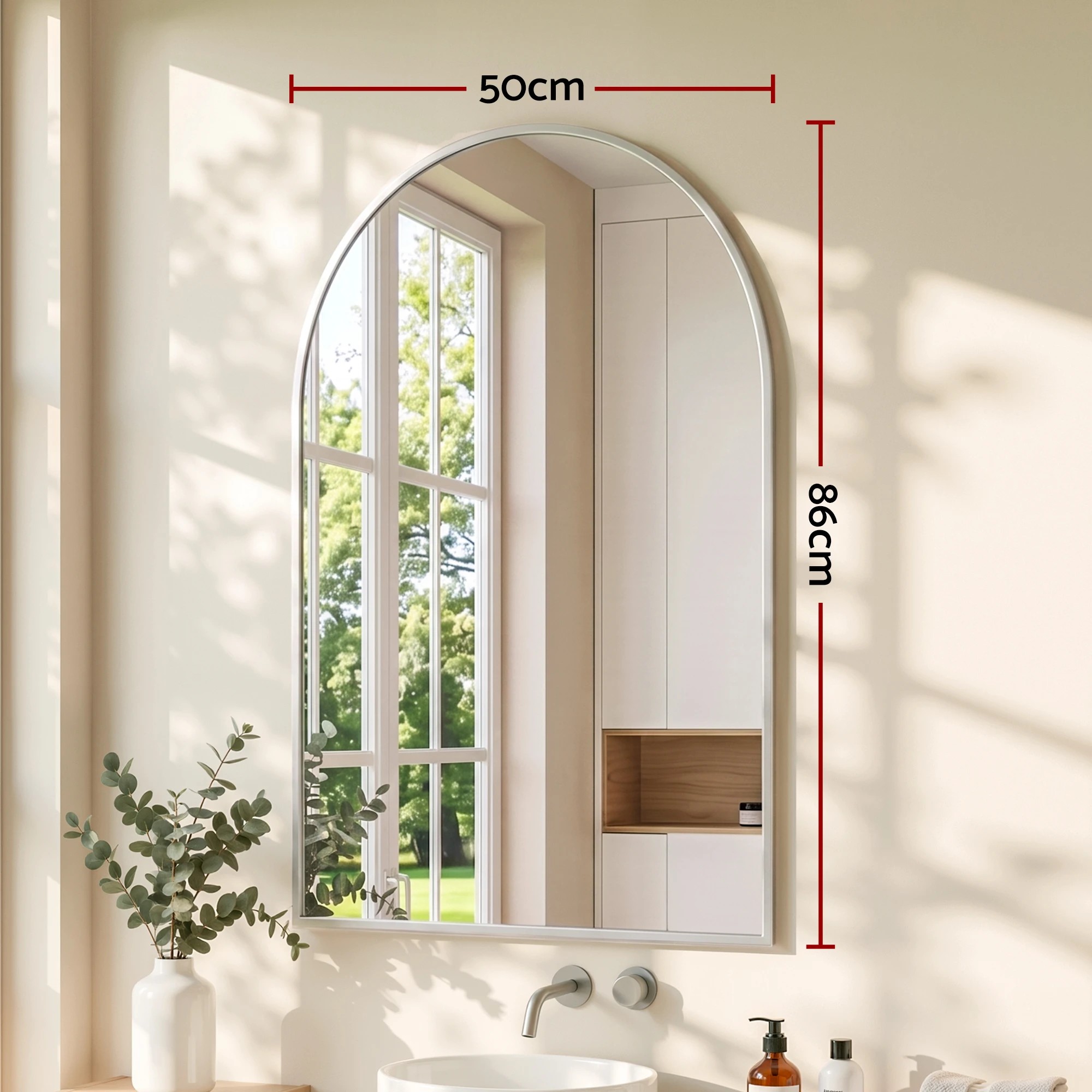 3 Embellir 86x50cm Arched Wall Mirror Vanity Makeup Home Decor - Silver, 3 of 8