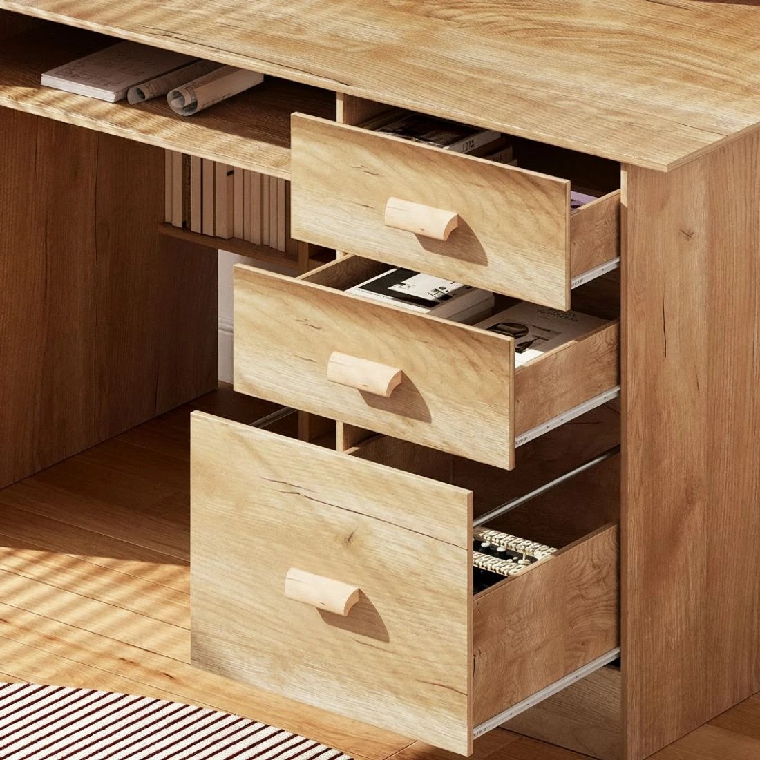 3 Artiss Computer Desk Office Study Desks Table Shelf Drawer - Natural, 3 of 5