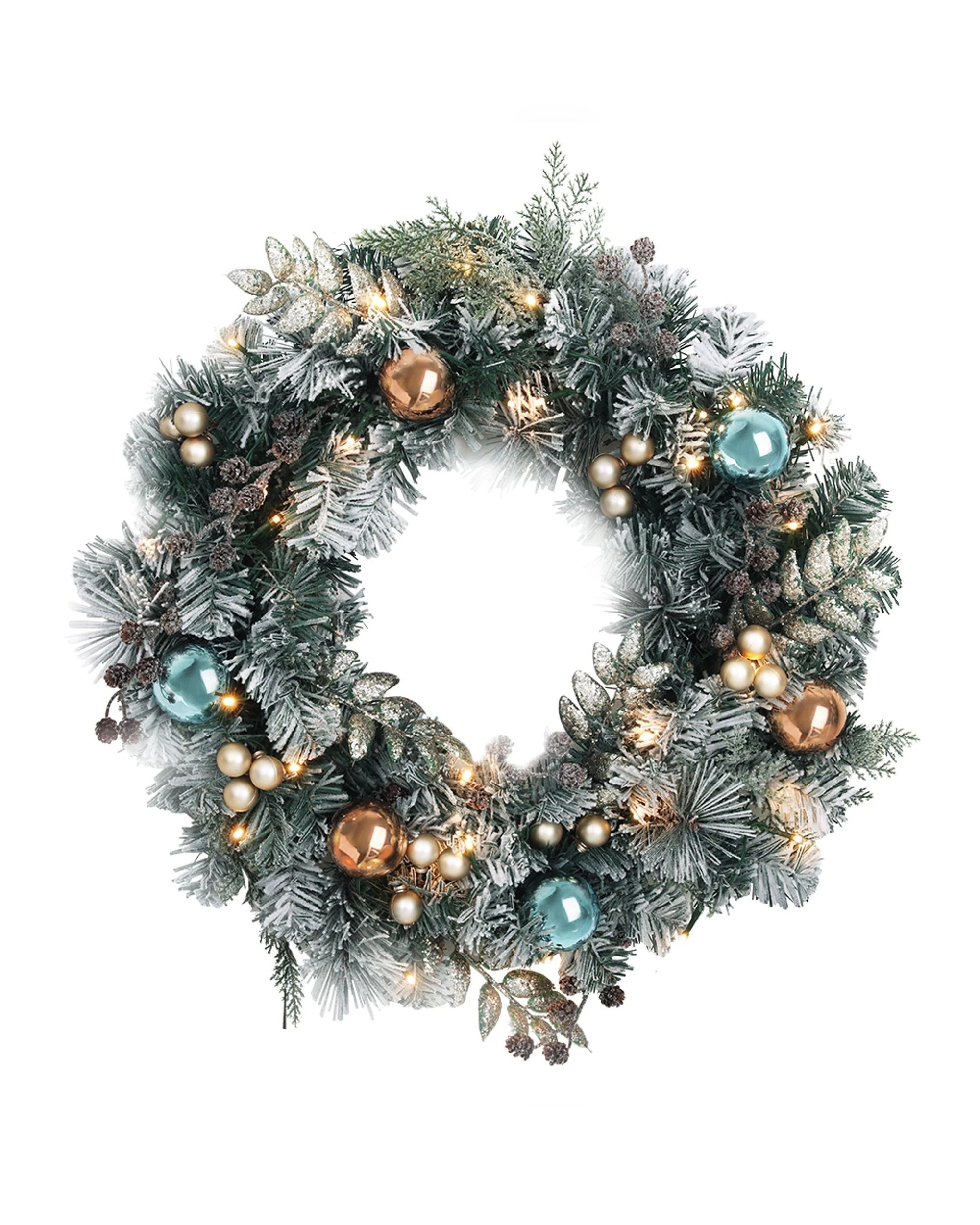 1 Jingle Jollys 60cm Christmas Wreath With Led Lights Snowy Garland Xmas Decor Durable Space Saving Modern Decor - Green, 1 of 7