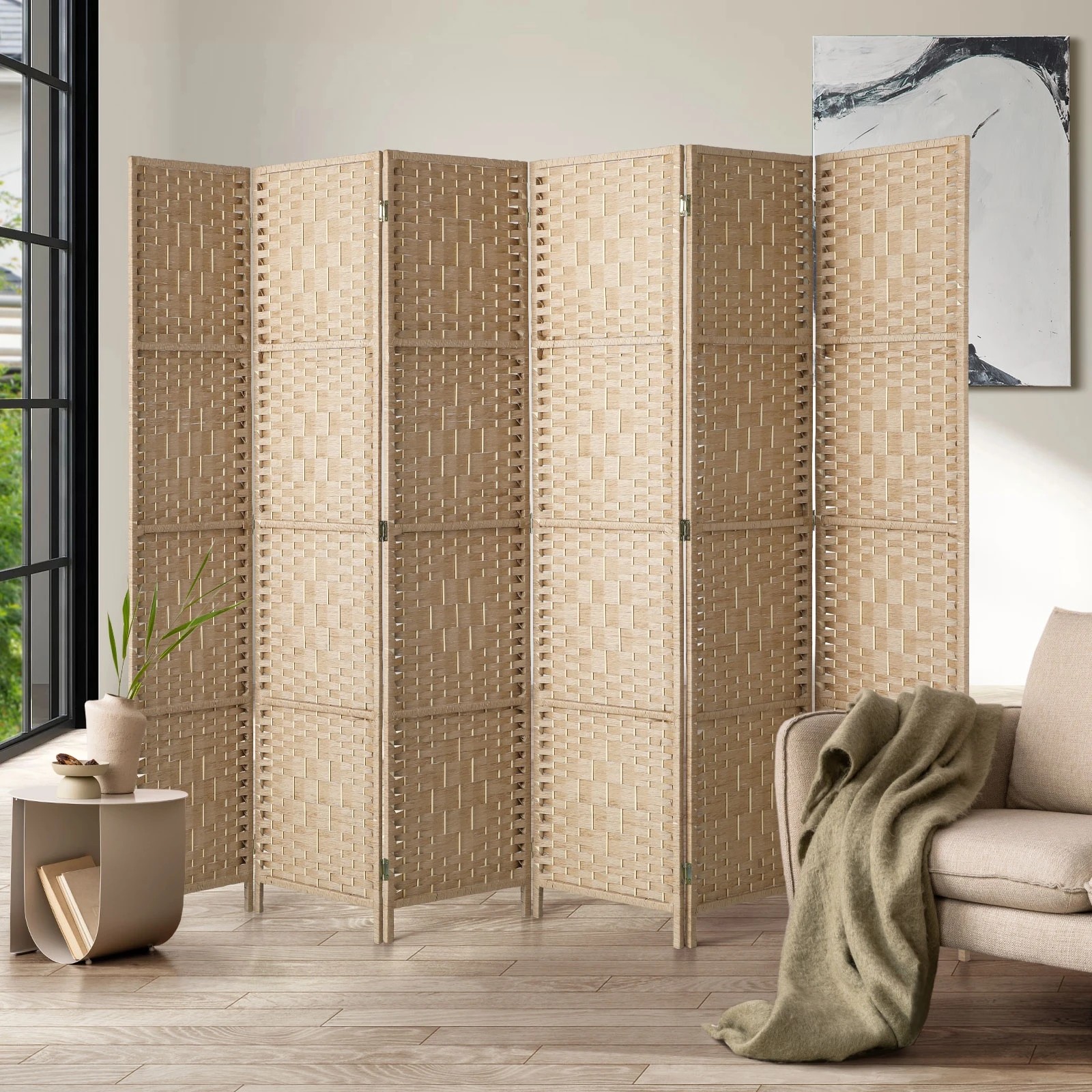 3 Oikiture 6 Panel Room Divider Screen Privacy Dividers - Natural, 3 of 10