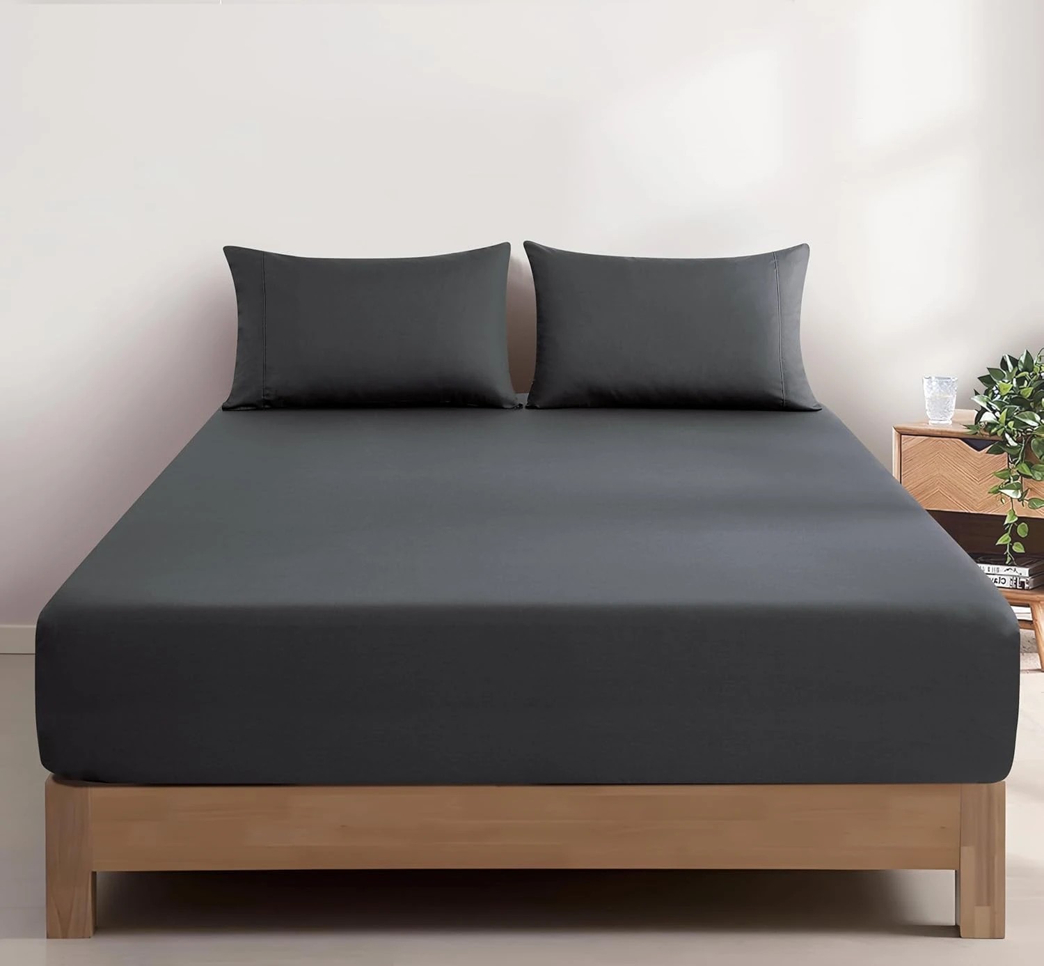 1 Gioia Casa Vintage Washed Cotton Fitted Sheet Set Soft Breathable - Double Bed - Charcoal, 1 of 4