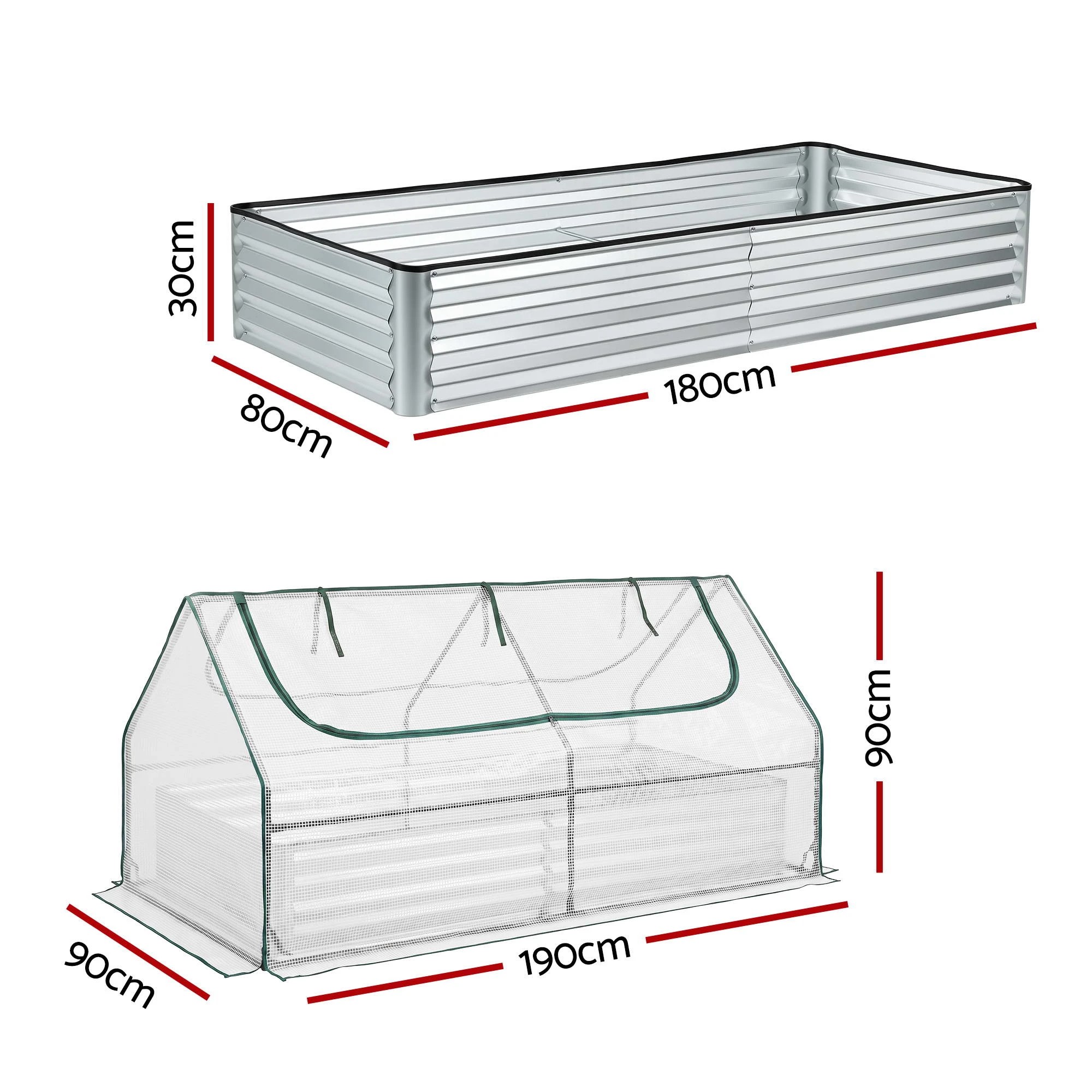 8 Green Fingers 3 in 1 Raised Garden Bed with Greenhouse Galvanised Planter Box Kit - White, 8 of 9