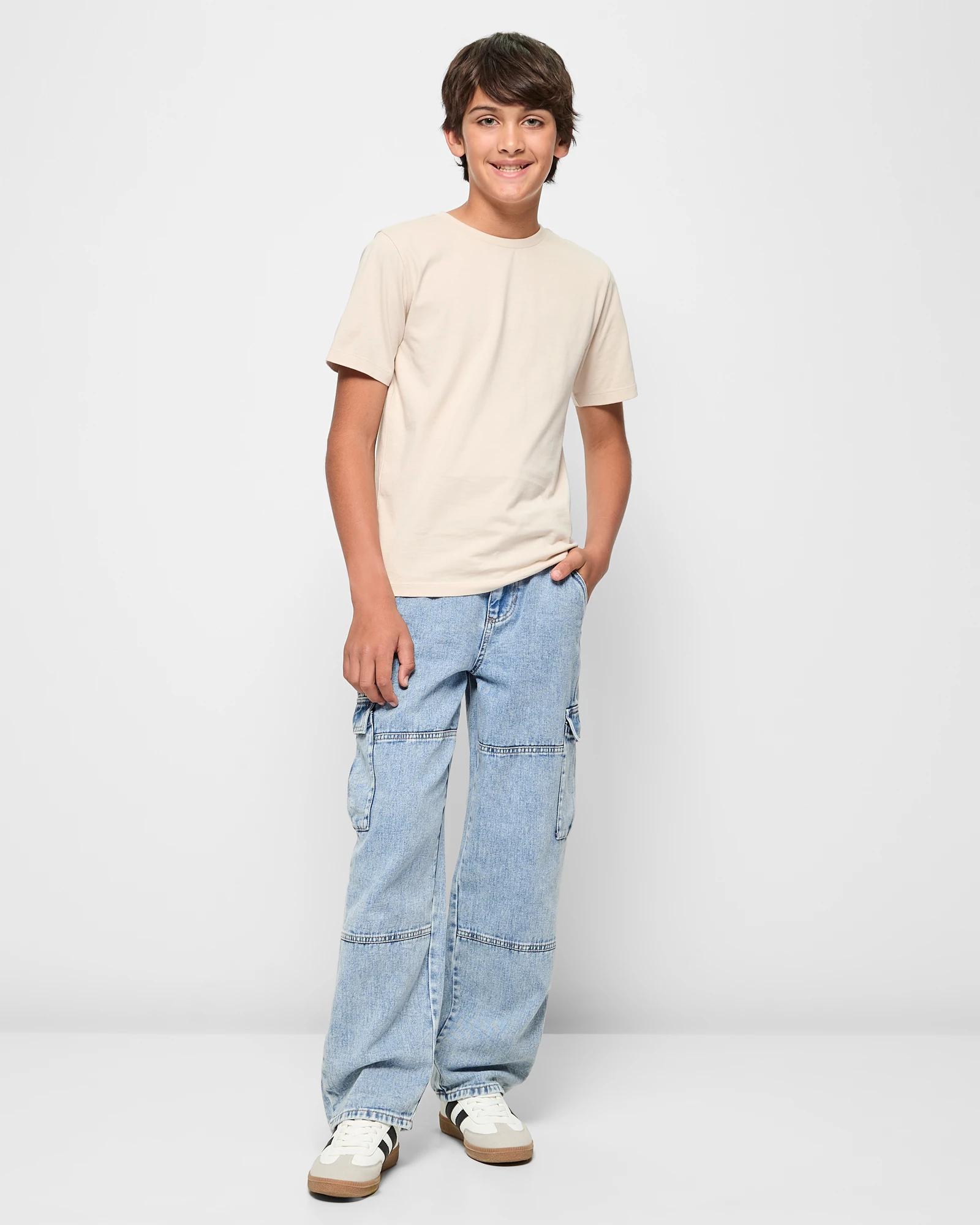 2 Target Wide Leg Cargo Denim Jeans LIGHT WASH, 2 of 5