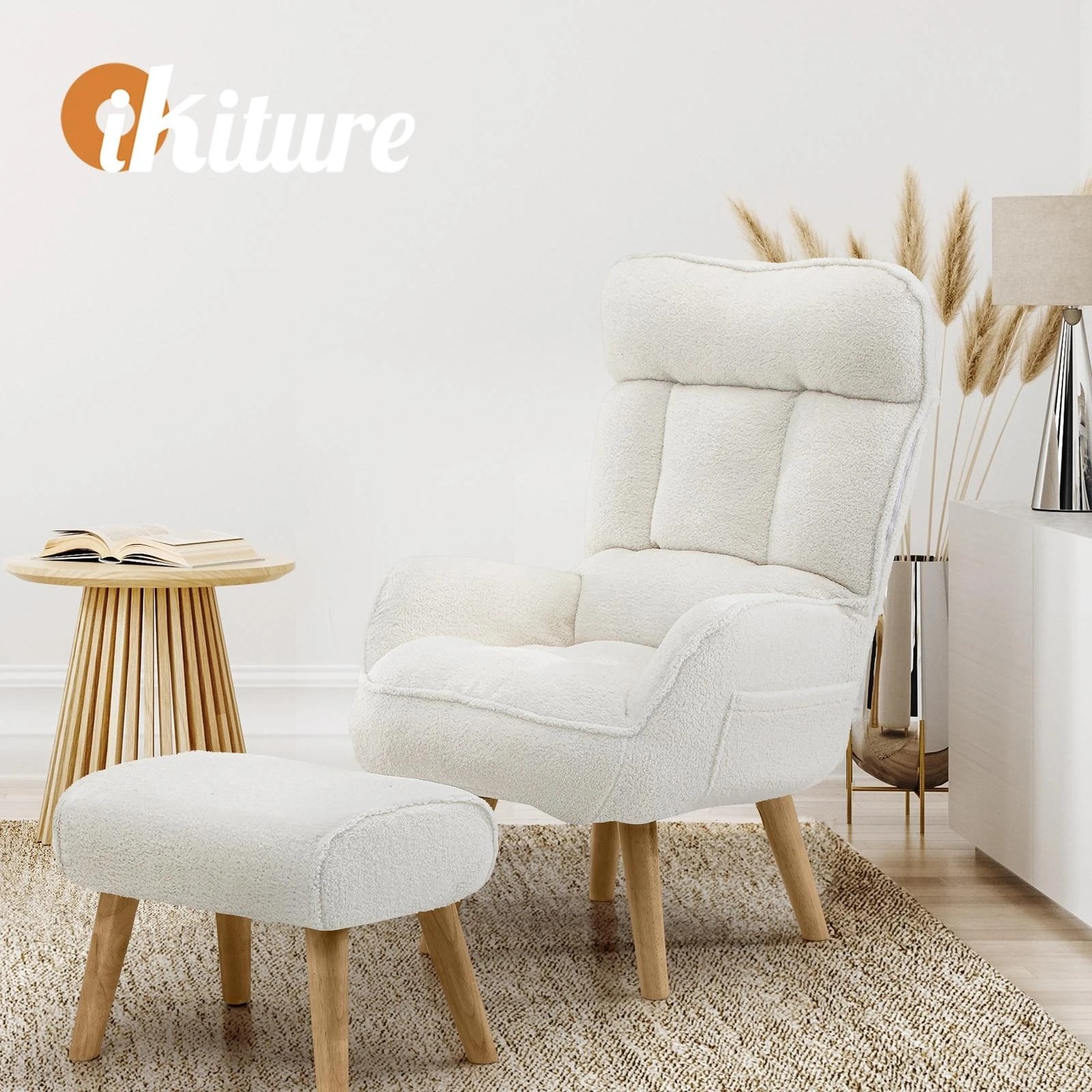 7 Oikiture Swivel Recliner Armchair Lounge Ottoman Accent Chair With Stool Sherpa
 - White, 7 of 10