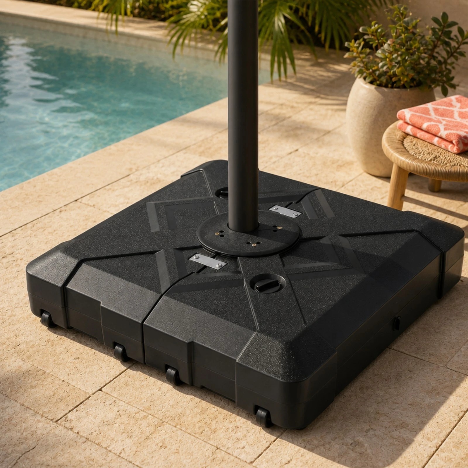 2 Costway 158KG Cantilever Patio Umbrella Base 85x85cm Water Sand Fillable Stand 4 Wheels, 2 of 4