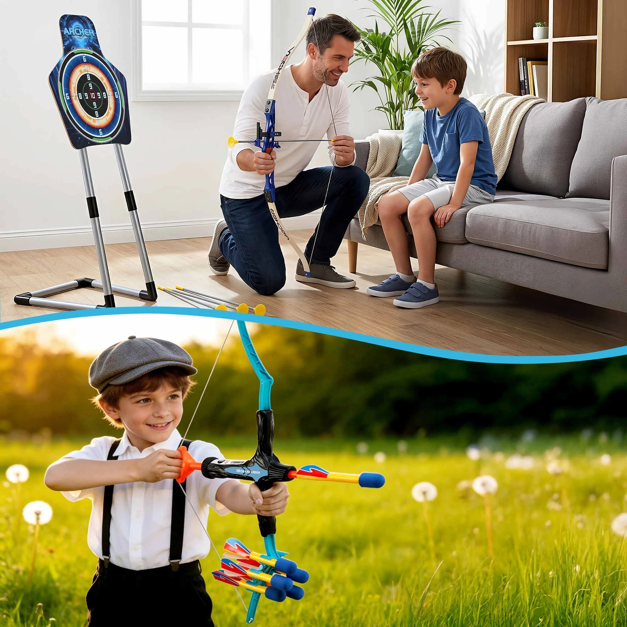 6 Keezi Kids Bow and Arrow Set Toy Archery Standing Target Suction Cup Arrows - Blue, 6 of 8