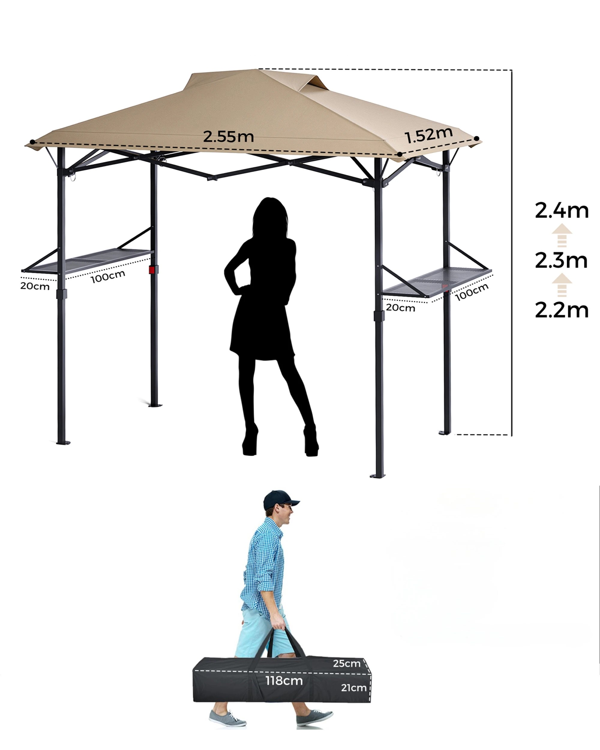 3 Advwin Grill BBQ Gazebo Outdoor Foldable -Beige, 3 of 8