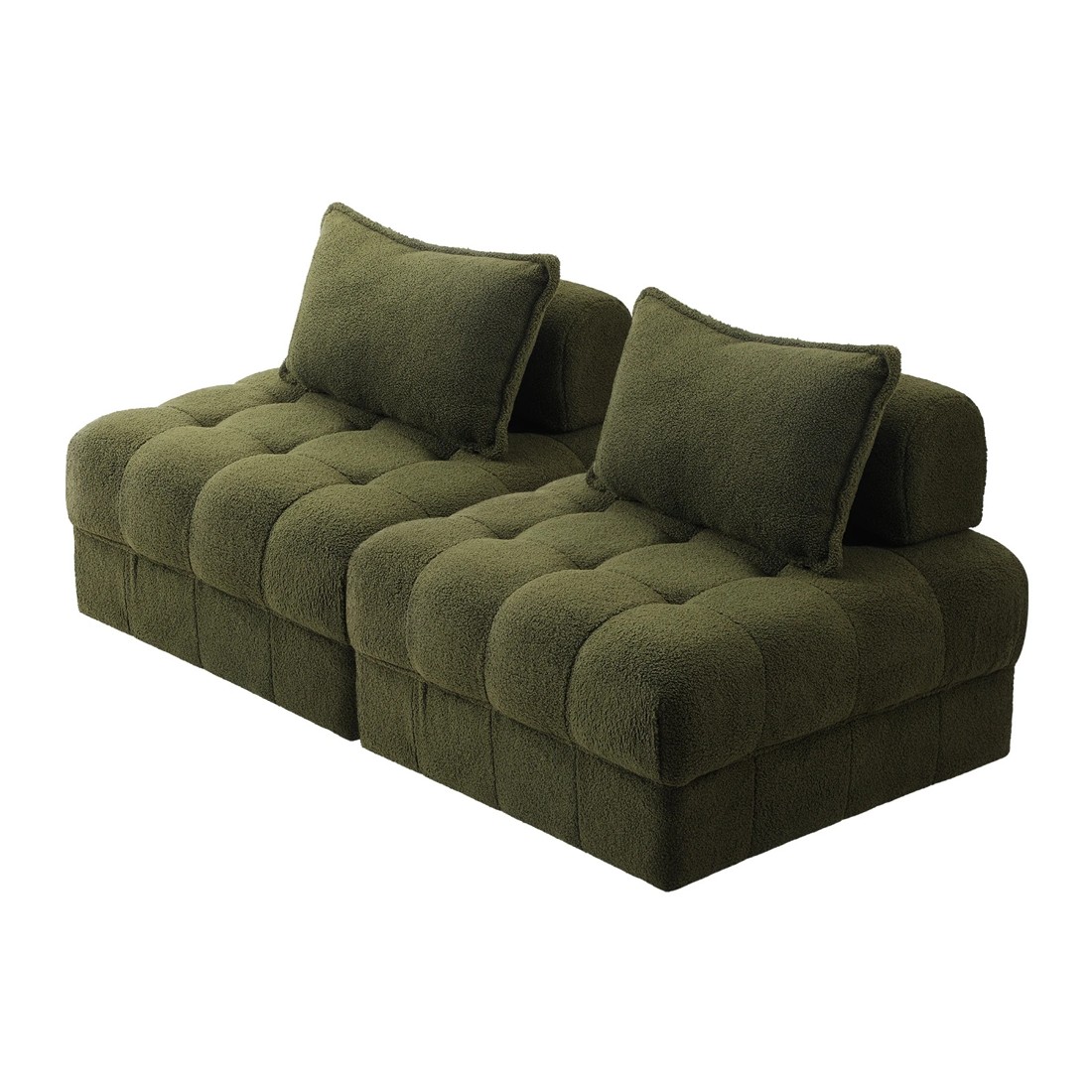 1 Oikiture 2 Seater Boucle Modular Sofa Lounge Chair Armless Tofu Back
 - Green, 1 of 10