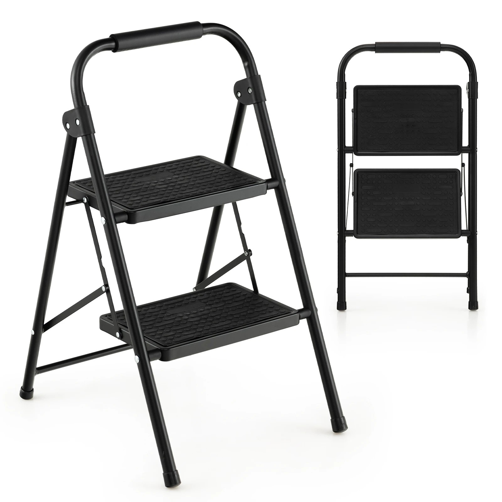 3 Costway 2-Step Folding Ladder Portable Stool Ladders 265kg Capacity - Black, 3 of 3
